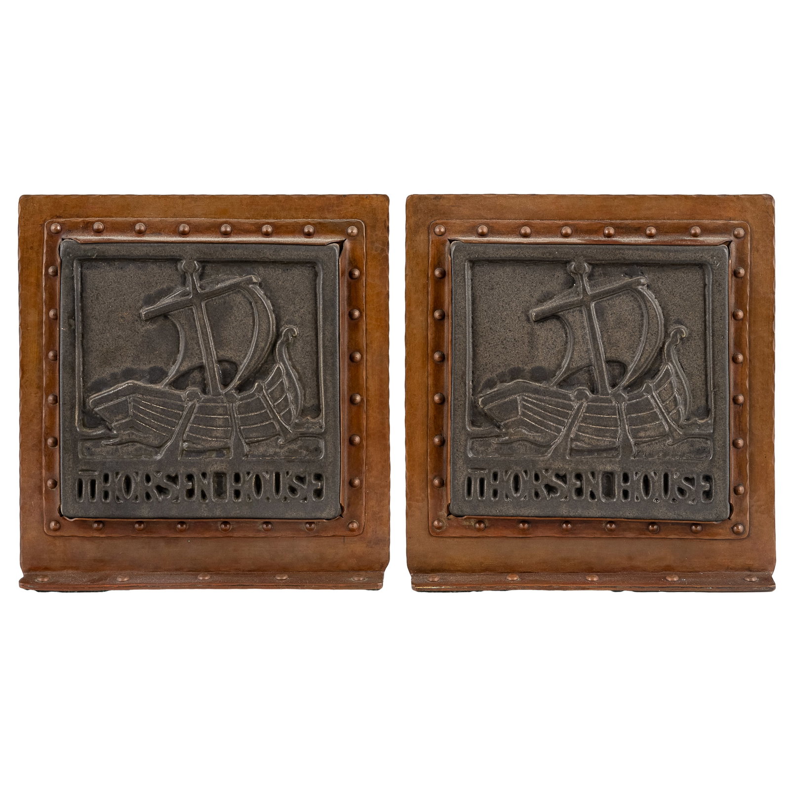 Pair of Audel Davis Hammered Copper Thorsen House Tile Bookends (1 of 4)