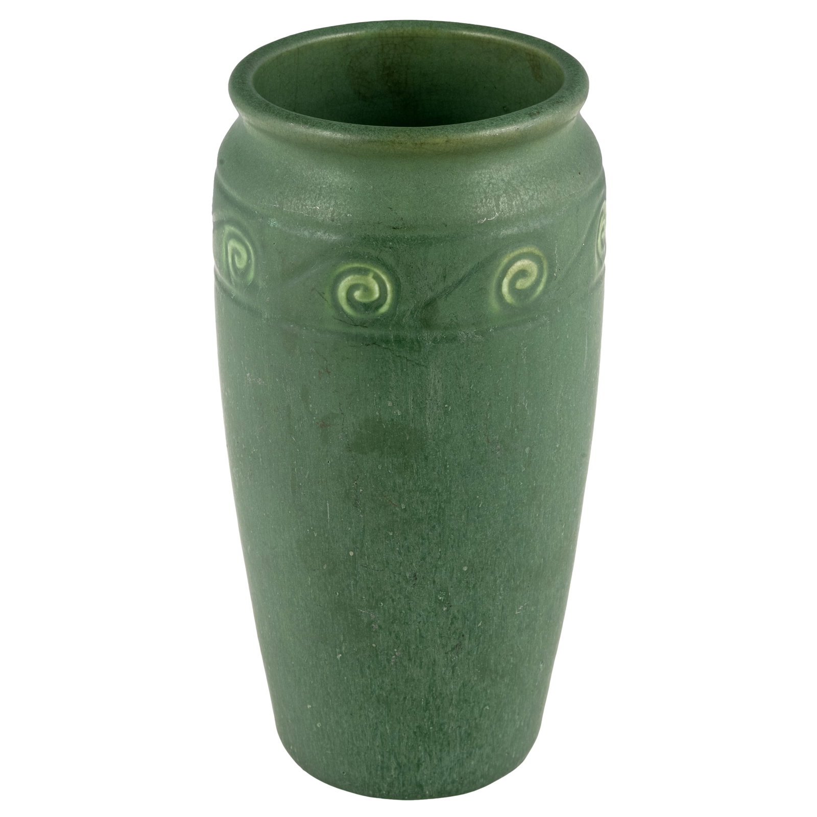 Hampshire Pottery Arts & Crafts Vase: Hampshire Pottery Arts & Crafts Vase Hampshire Pottery Arts & Crafts vase circa 1910. Having a matte green glaze with stylized wave design at the shoulder. Underside signed 'Hampshire Pottery' and