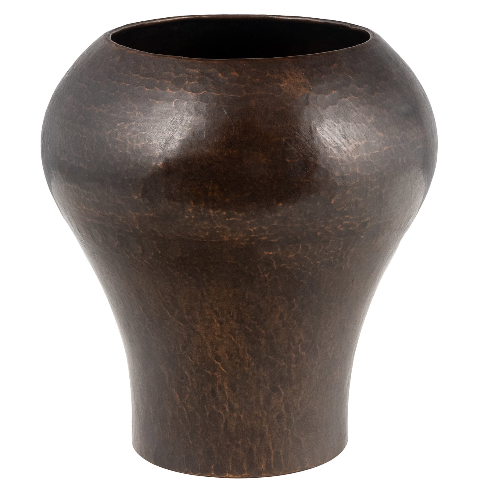Dirk Van Erp Hammered Copper Vase: Dirk Van Erp Hammered Copper Vase Dirk van Erp (1860 - 1933) hammered copper bulbous form vase with rolled rim on a raised foot. Impressed closed-box windmill mark to underside, 'Dirk Van Erp' with