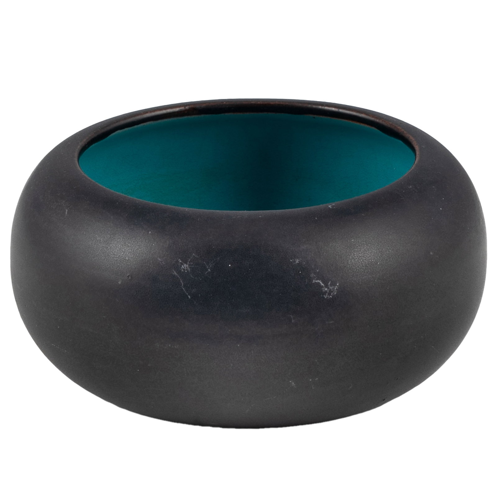 California Faience Pottery Bowl: California Faience Pottery Bowl California Faience Arts & Crafts pottery bowl with a turquoise glaze interior and matte black exterior surface. Incised mark to underside 'California Faience'. Circa