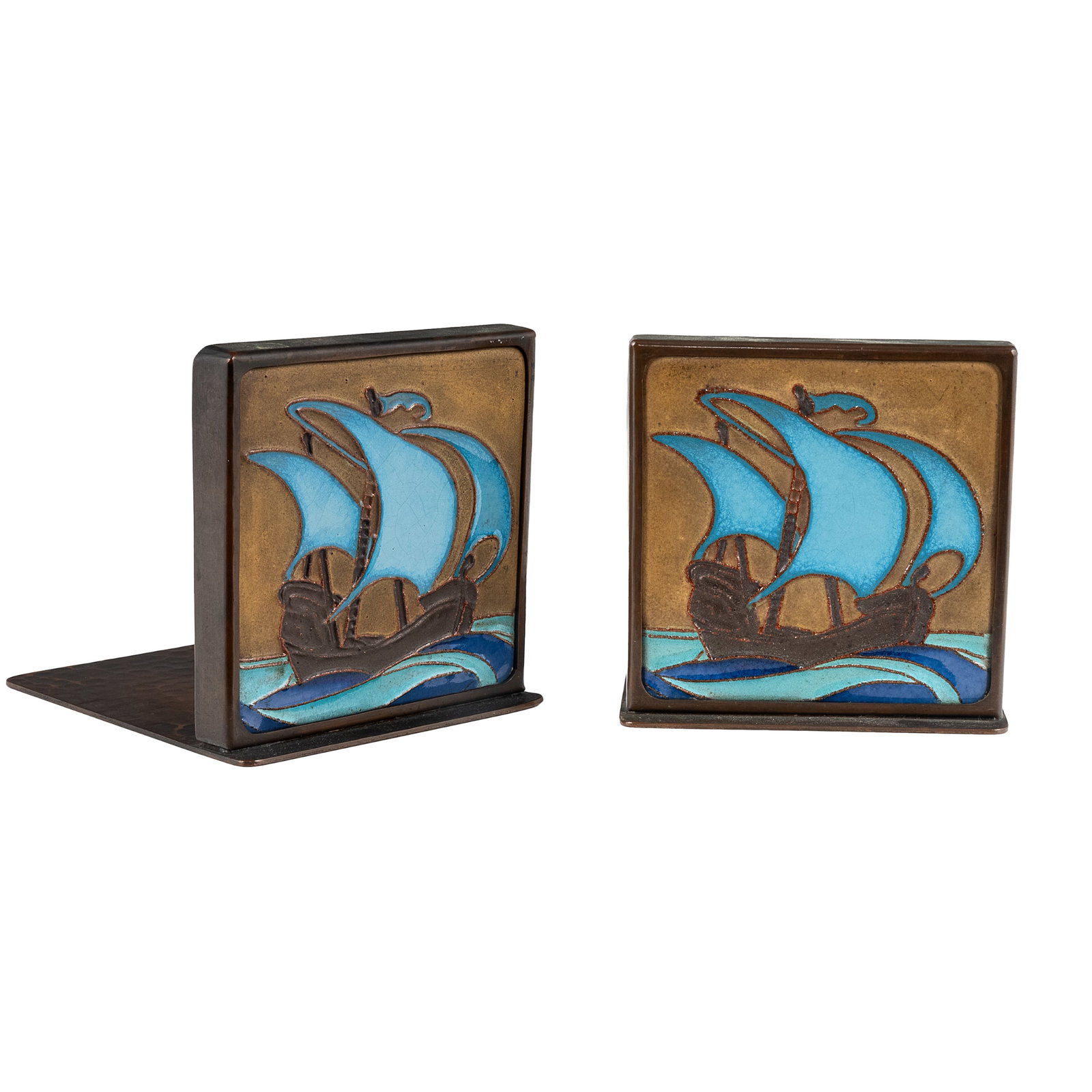 Dirk Van Erp, California Faience, Hammered Copper Bookends (1 of 7)