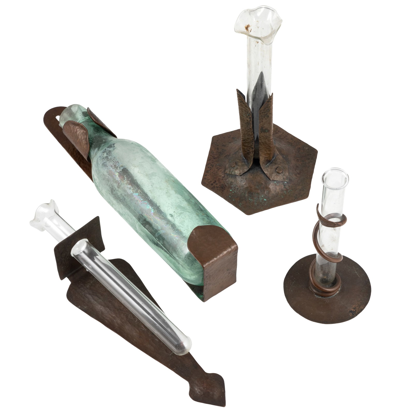 Arts & Crafts Hammered Copper Bud Vase Holders (1 of 2)