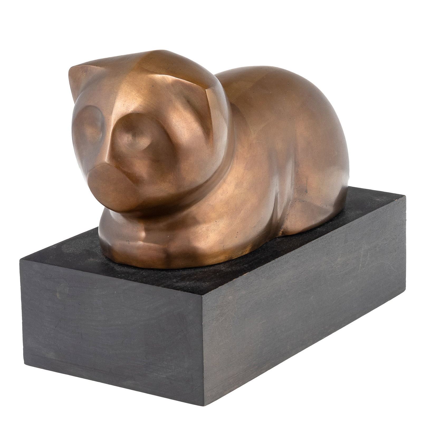 Beniamino Benvenuto Bufano (Italian/American, 1898-1970).: Beniamino Benvenuto Bufano (Italian/American, 1898-1970). Cat. Bronze sculpture on a square wooden base, signed lower left rear. 5 x 4 x 9in. (13 x 10 x 23cm). overall: 8 x 5 1/4 x 9 1/2in. (20 x 13 x