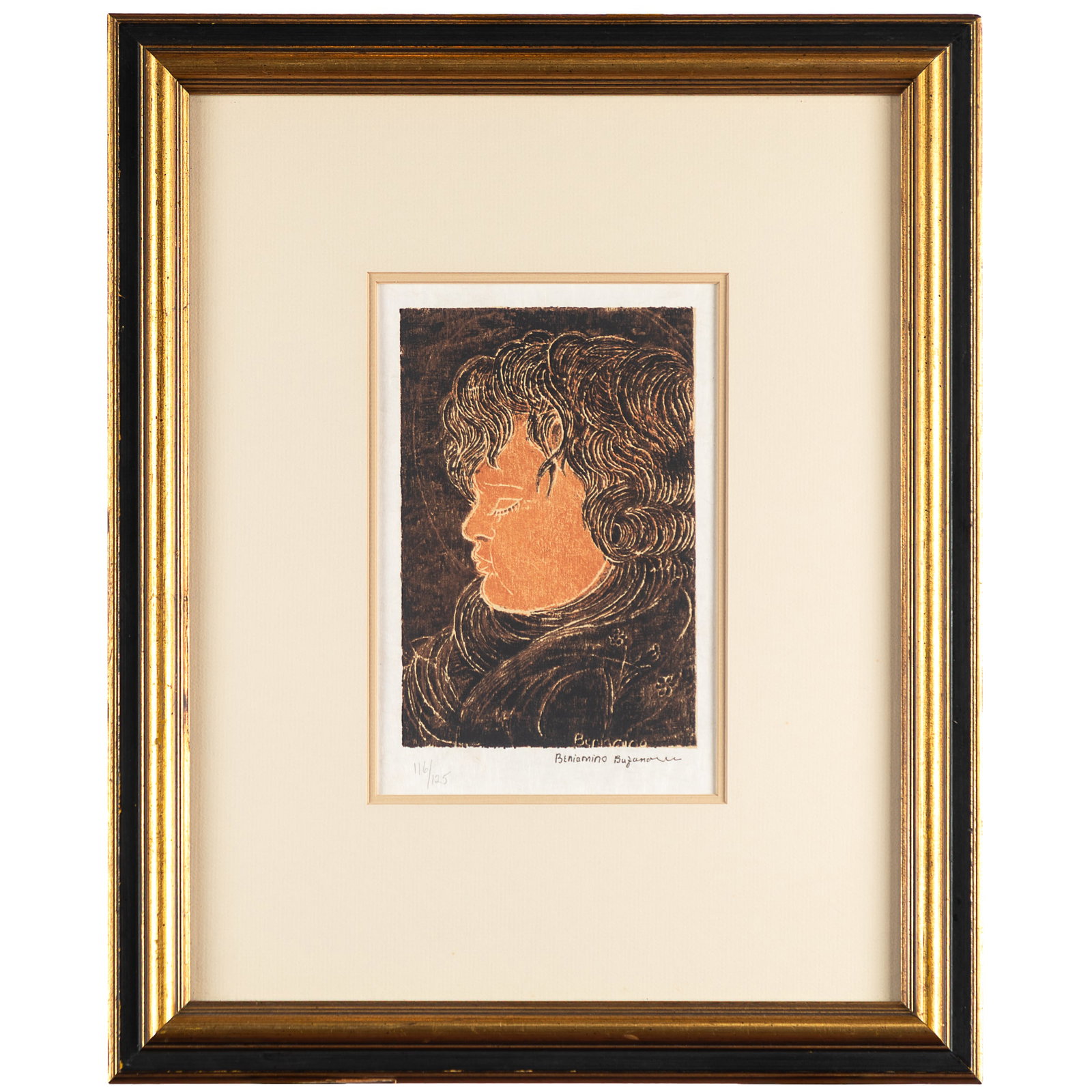 Beniamino Benvenuto Bufano (Italian/American, 1898-1970).: Beniamino Benvenuto Bufano (Italian/American, 1898-1970). Portrait of a Young Boy. Color lithograph on wove paper, printed signature, numbered 116/125, with margins, framed. 10 1/2 x 7in. (26.5 x 17.7