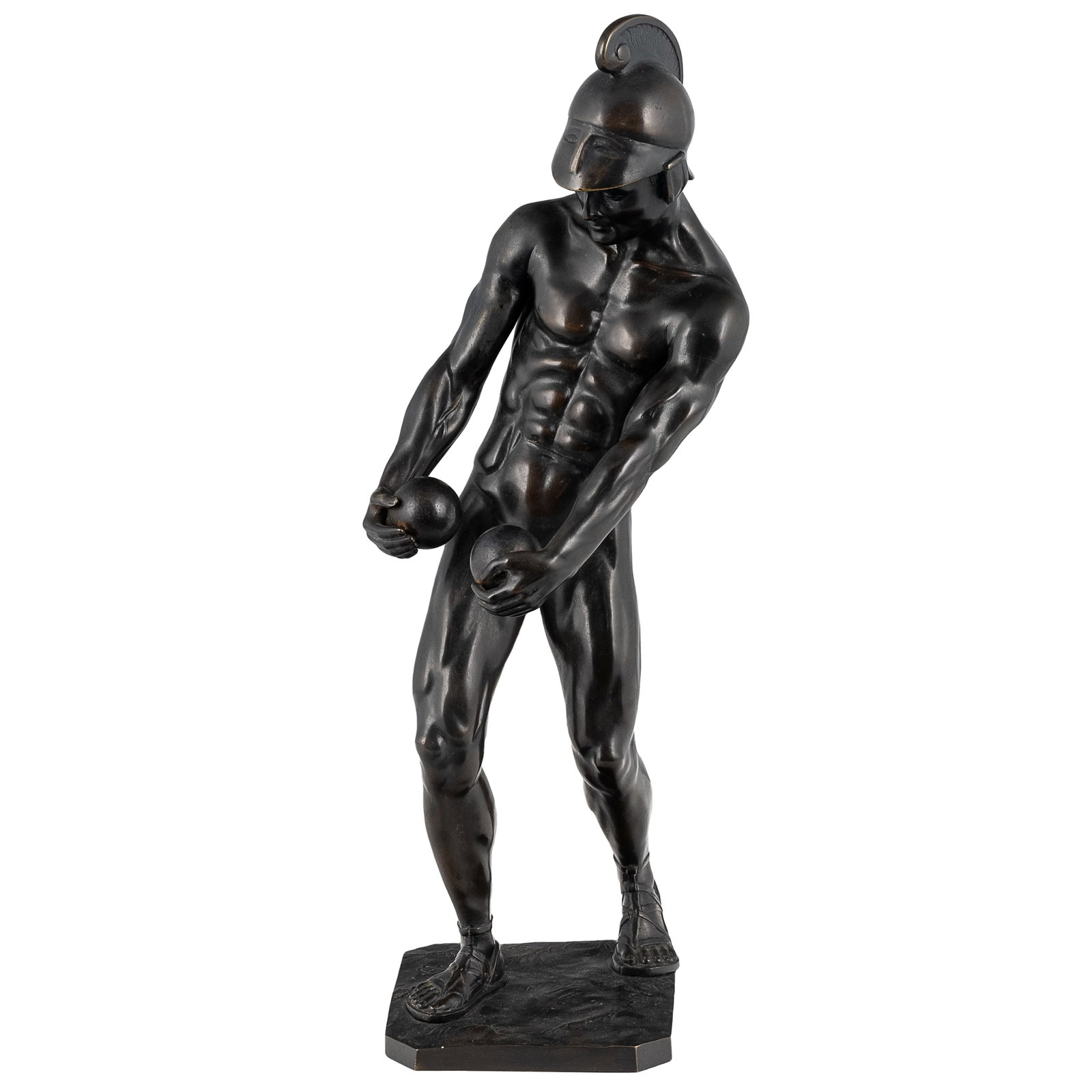 Otto Schmidt-Hofer Bronze Sculpture of a Classical Greek Athlete: Otto Schmidt-Hofer Bronze Sculpture of a Classical Greek Athlete Otto Schmidt-Hofer (German, 1873-1925), bronze nude figure of a Classical Greek Olympian, signed on base 'Schmidt-Hofer.' 17 1/2in. x 6