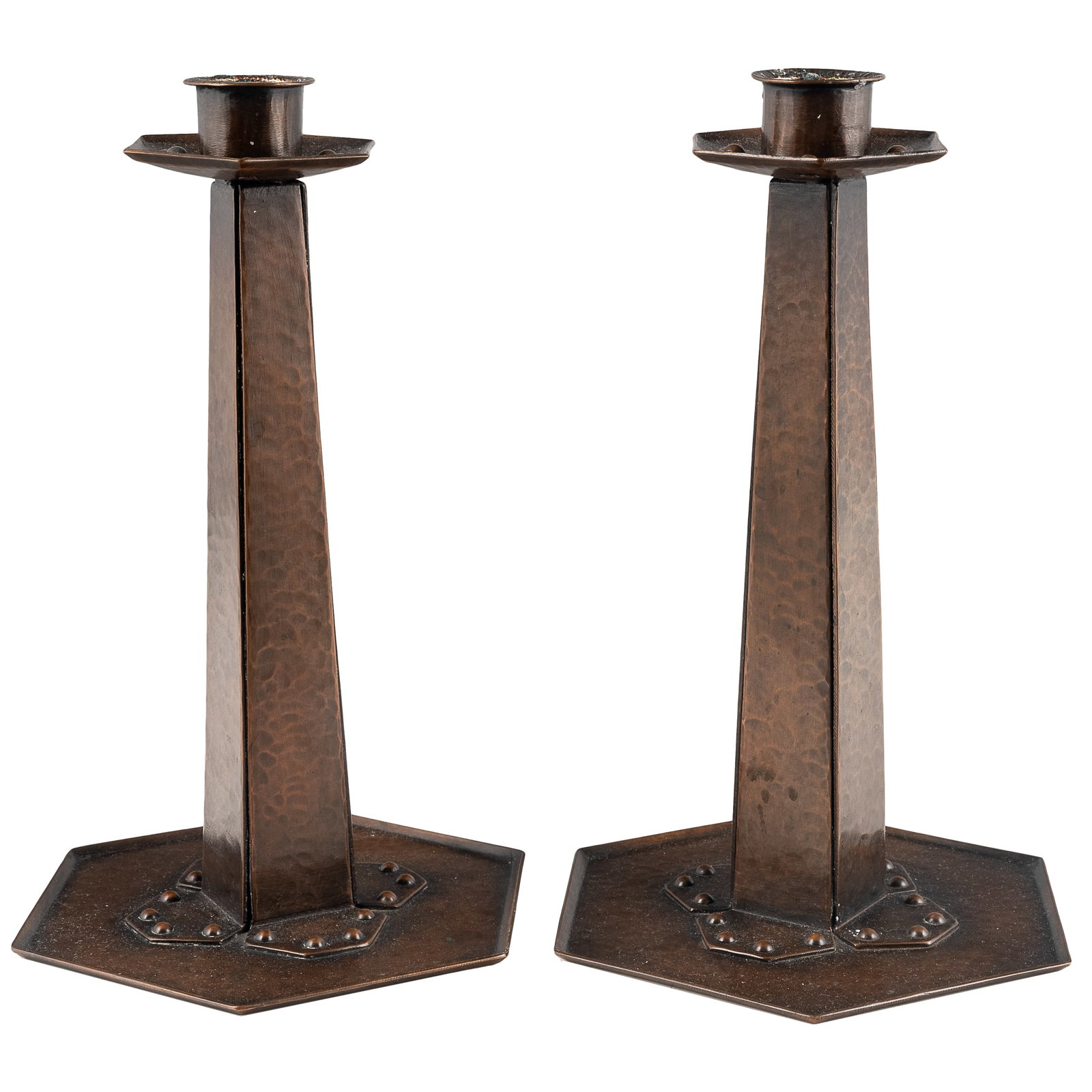 Dirk Van Erp Hammered Copper Candlesticks - 2