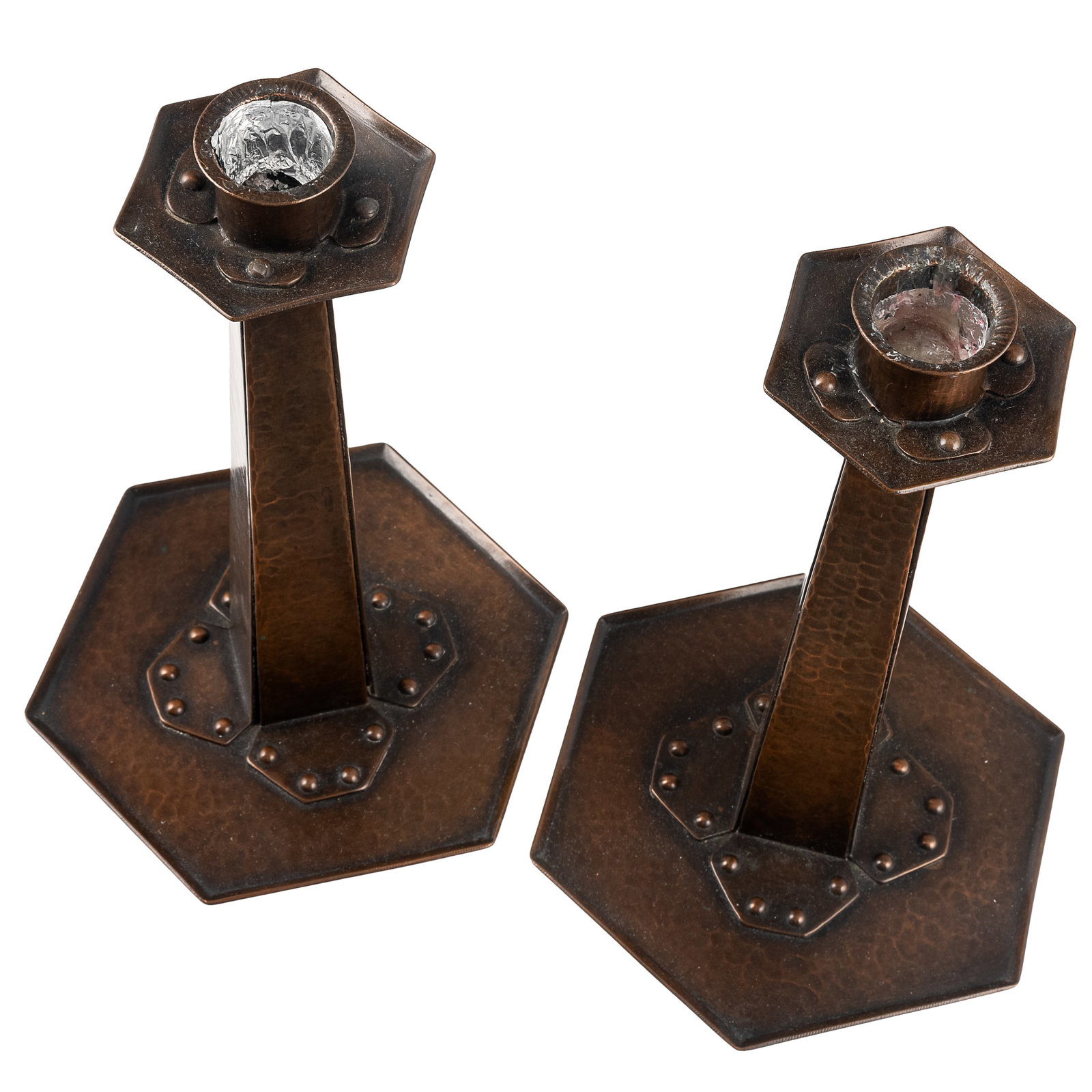Dirk Van Erp Hammered Copper Candlesticks - 3