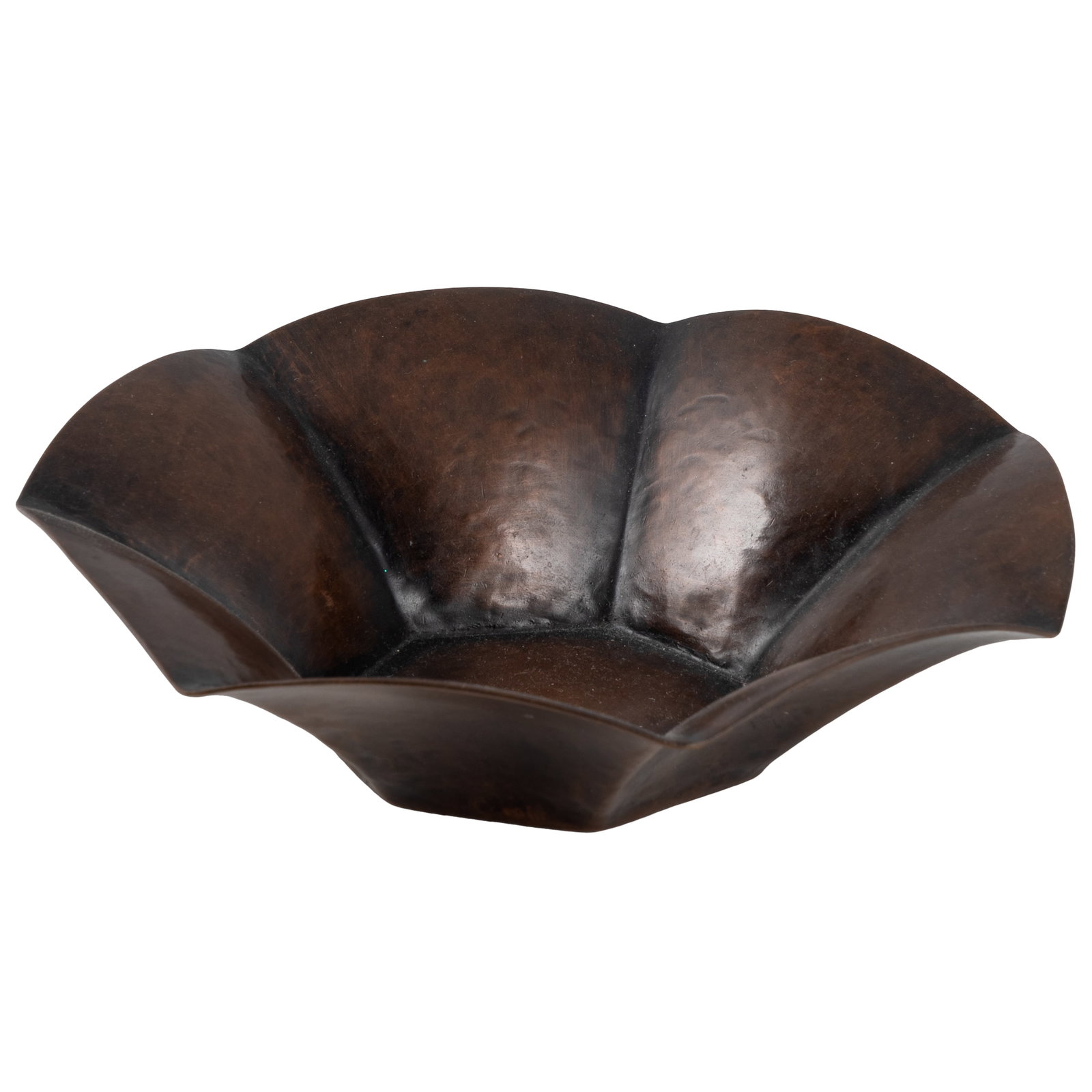Dirk Van Erp Hammered Copper Bowl: Dirk Van Erp Hammered Copper Bowl Dirk van Erp (1860 - 1933) hammered copper seven-sided bowl with flared rim. Impressed open-box windmill mark 'San Francisco / Dirk Van Erp.' 1 3/4in. x 6 1/4in (4