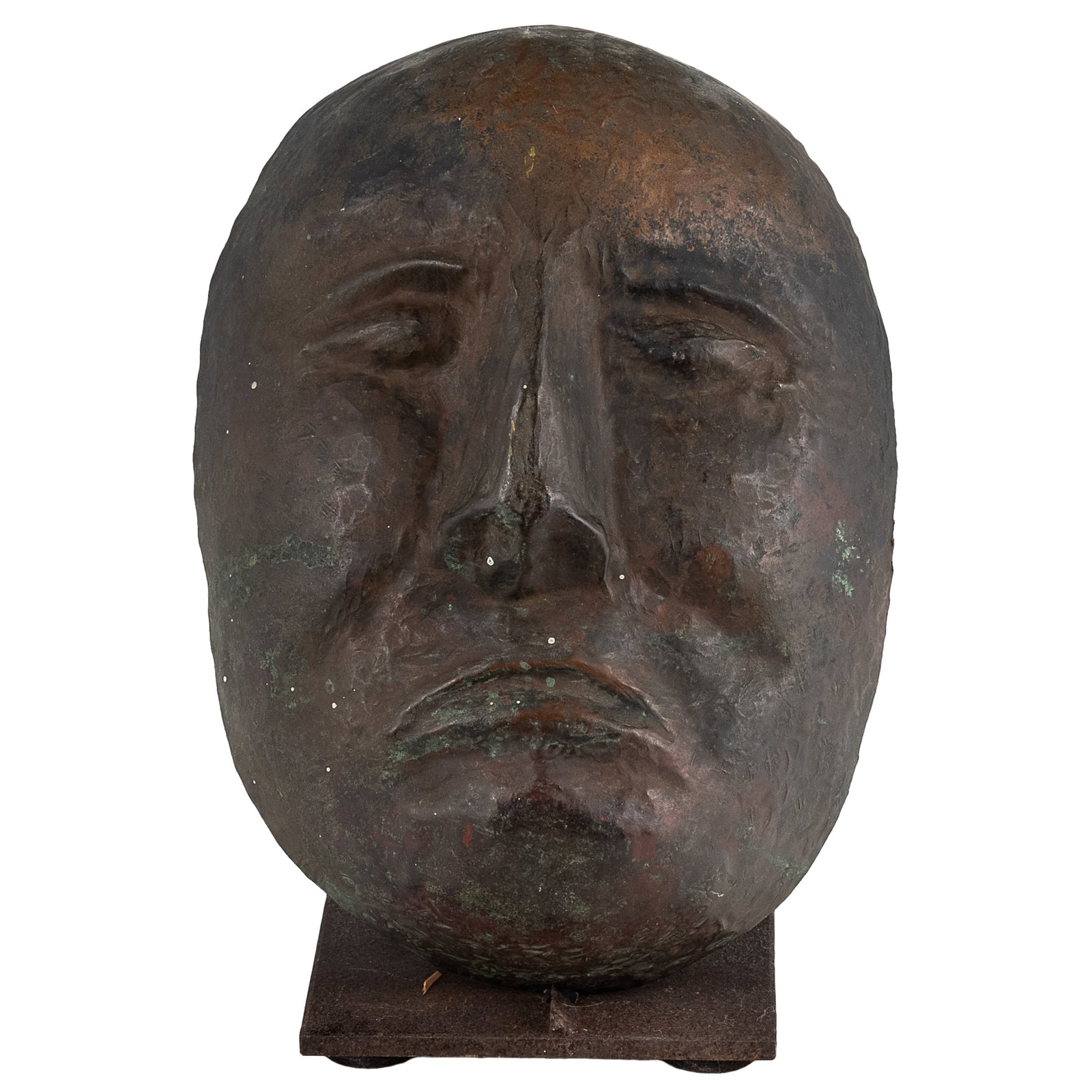 Armenac Hairenian Hammered Copper Face Mask: Armenac Hairenian Hammered Copper Face Mask Armenac (Armen) Hairenian (San Francisco, CA) hammered copper face mask. 10in. x 7in (25 1/2cm. x 17 3/4cm) Condition: Some verdigris to interior.