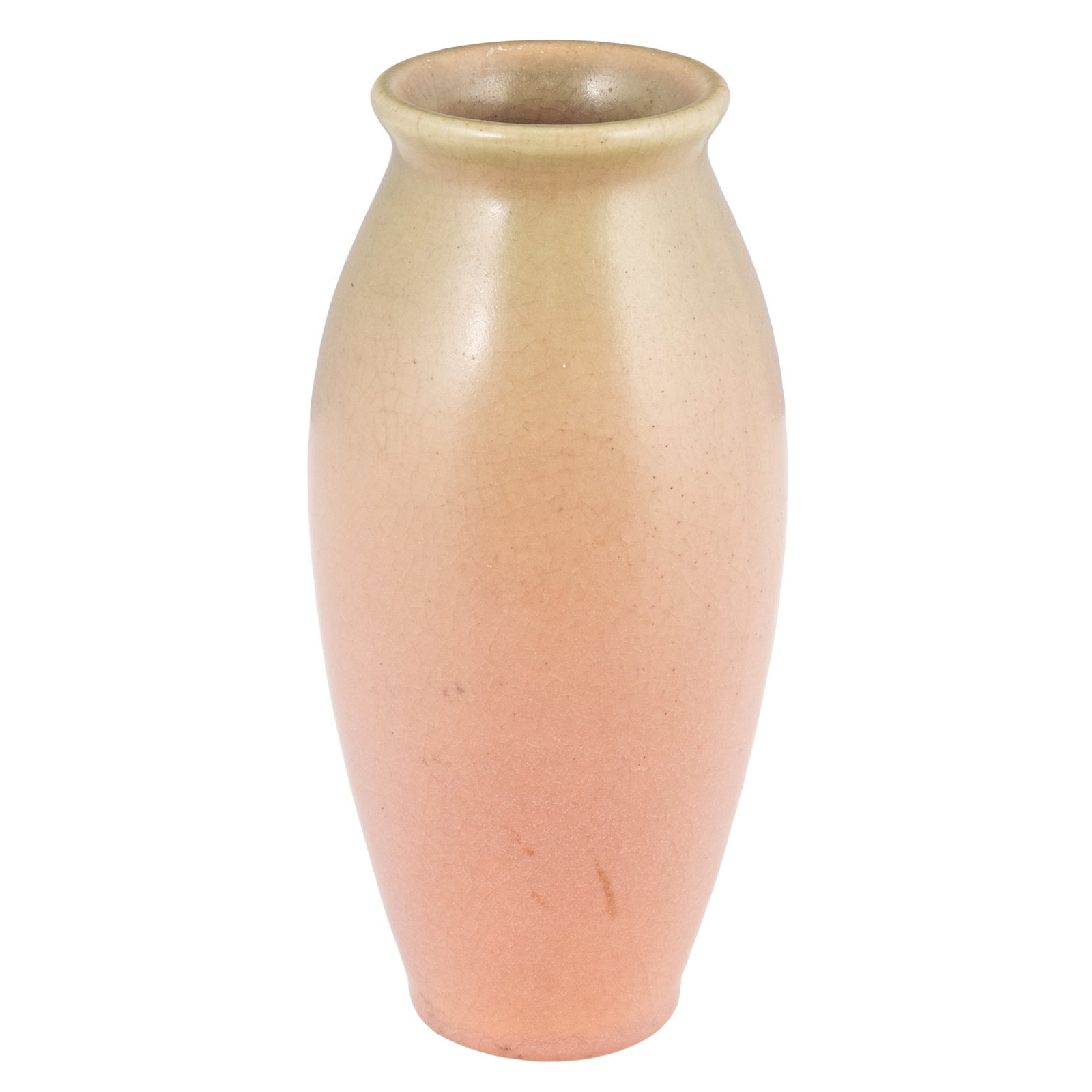 Rookwood Pottery Vase, 1916: Rookwood Pottery Vase, 1916 Rookwood Pottery Arts & Crafts vase, body style 233, executed in a moss green to pink mat glaze. Base impressed with Factory mark, 233, and date mark XVI. 7 3/4in. x 3 1/2i