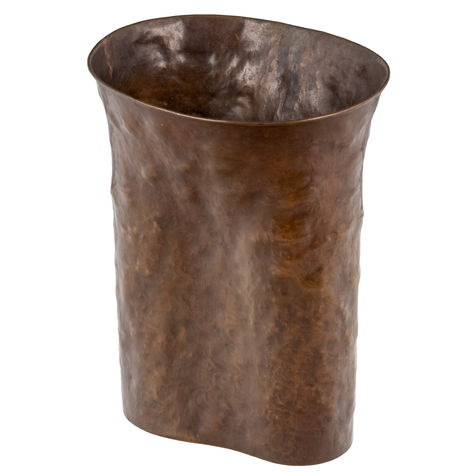 Dirk Van Erp Hammered Copper 'Warty' Vase: Dirk Van Erp Hammered Copper 'Warty' Vase Dirk Van Erp (1860 - 1933), hammered copper 'Warty' vase with rolled rim. Impressed open-box windmill mark to underside 'San Francisco / Dirk van Erp'. 10in.