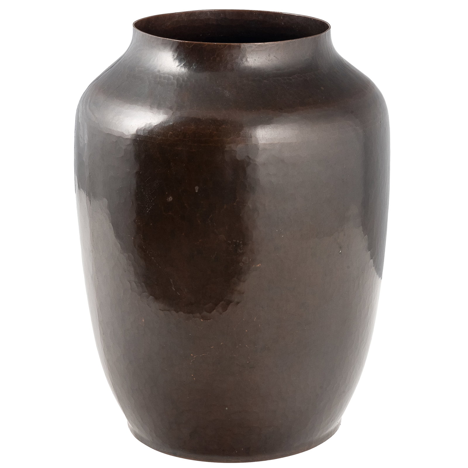 Dirk Van Erp Hammered Copper Vase: Dirk Van Erp Hammered Copper Vase Dirk Van Erp (1860 - 1933) hammered copper vase, having a slightly flared neck over a shouldered body and raised foot. Impressed open-box windmill mark to underside,