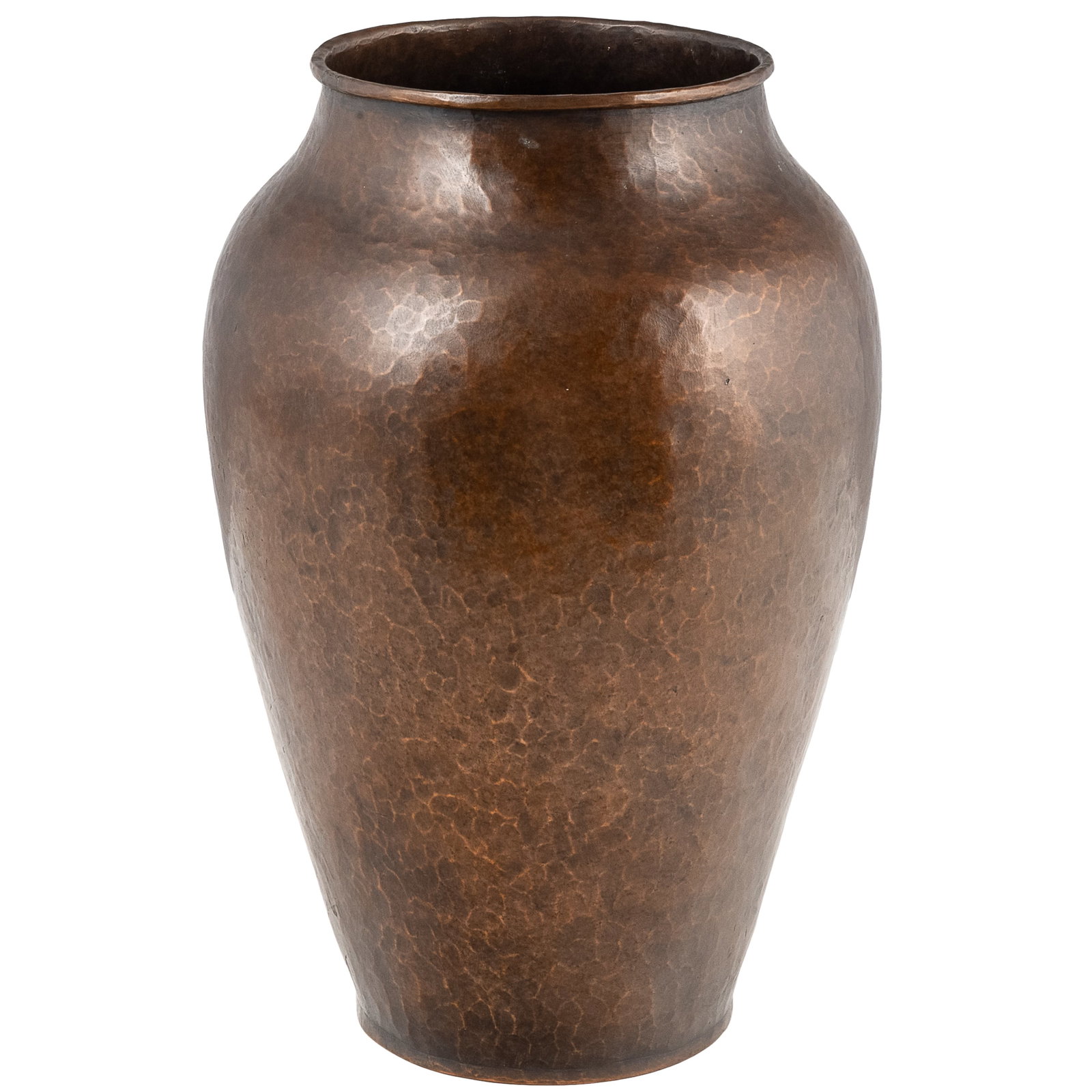 Dirk Van Erp Hammered Copper Vase: Dirk Van Erp Hammered Copper Vase Dirk van Erp (1860 - 1933) hammered copper urn-form vase with outward rolled rim on a raised foot. Impressed closed-box windmill mark to underside of base, 'Dirk van 