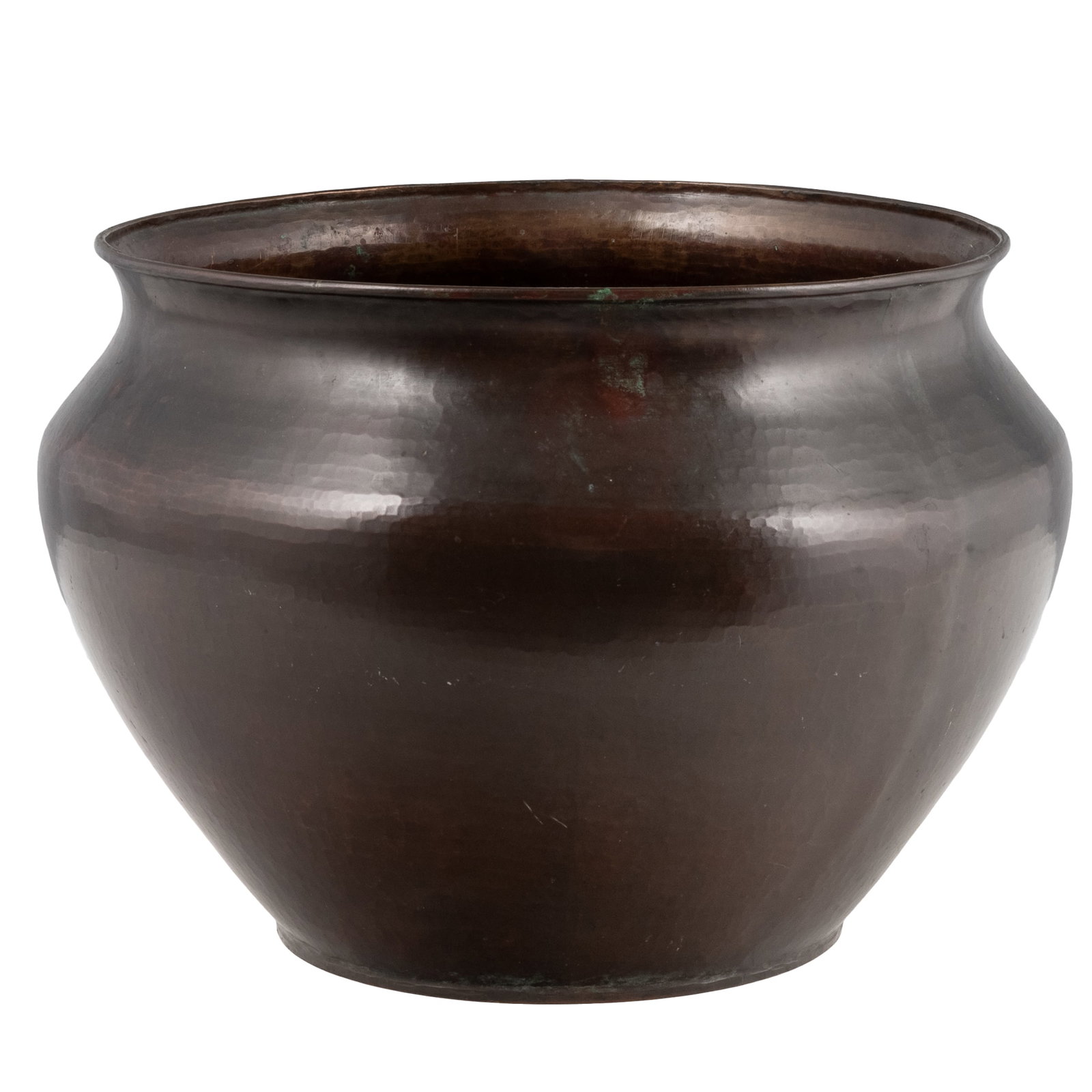 Dirk Van Erp Hammered Copper Jardiniere: Dirk Van Erp Hammered Copper Jardiniere Dirk van Erp (1860 - 1933) hammered copper jardiniere with a rolled rim, on a raised foot. Impressed open-box windmill mark to underside, 'San Francisco / Dirk 