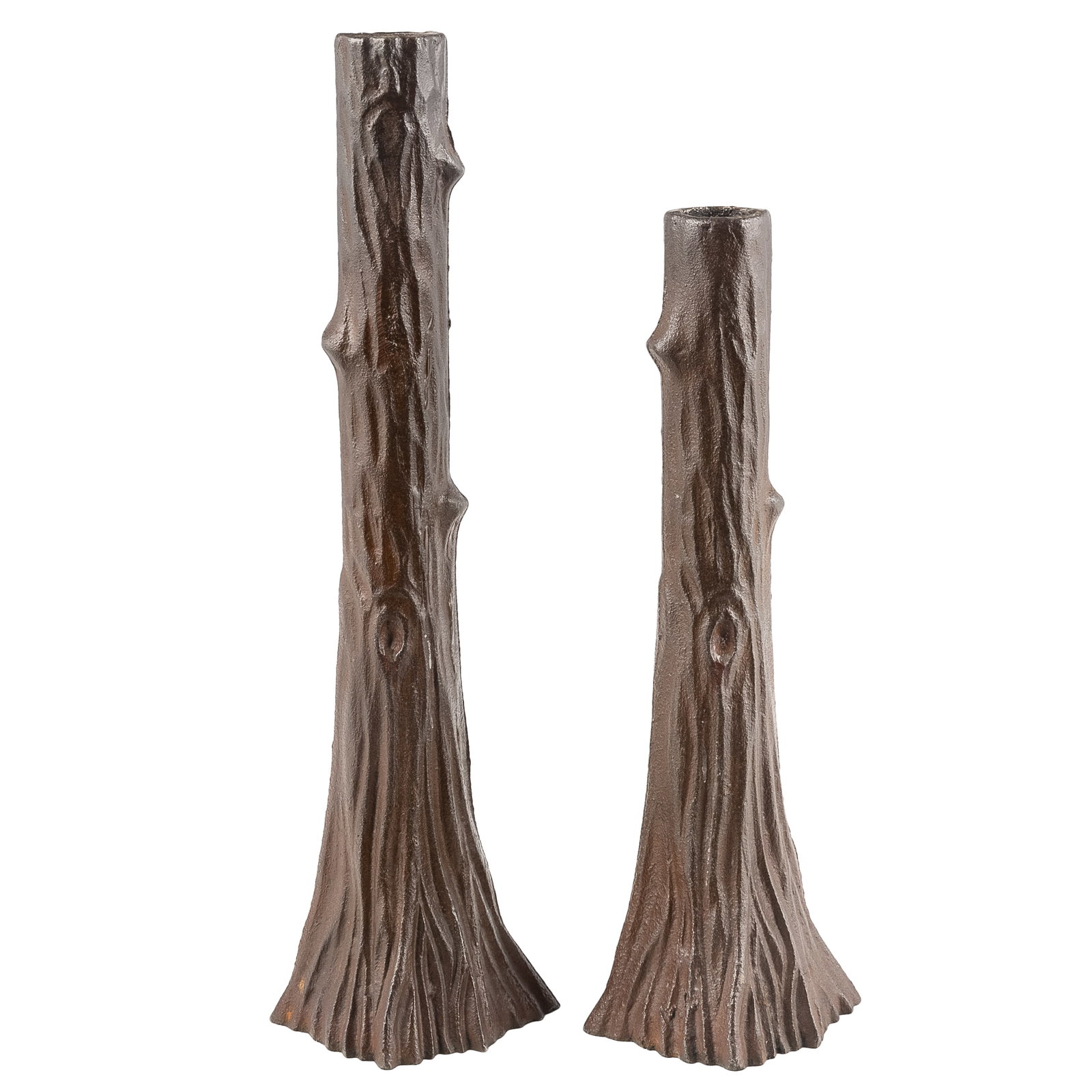 Two Arts & Crafts Cast Iron Tree Trunk Candleholders (1 of 4)
