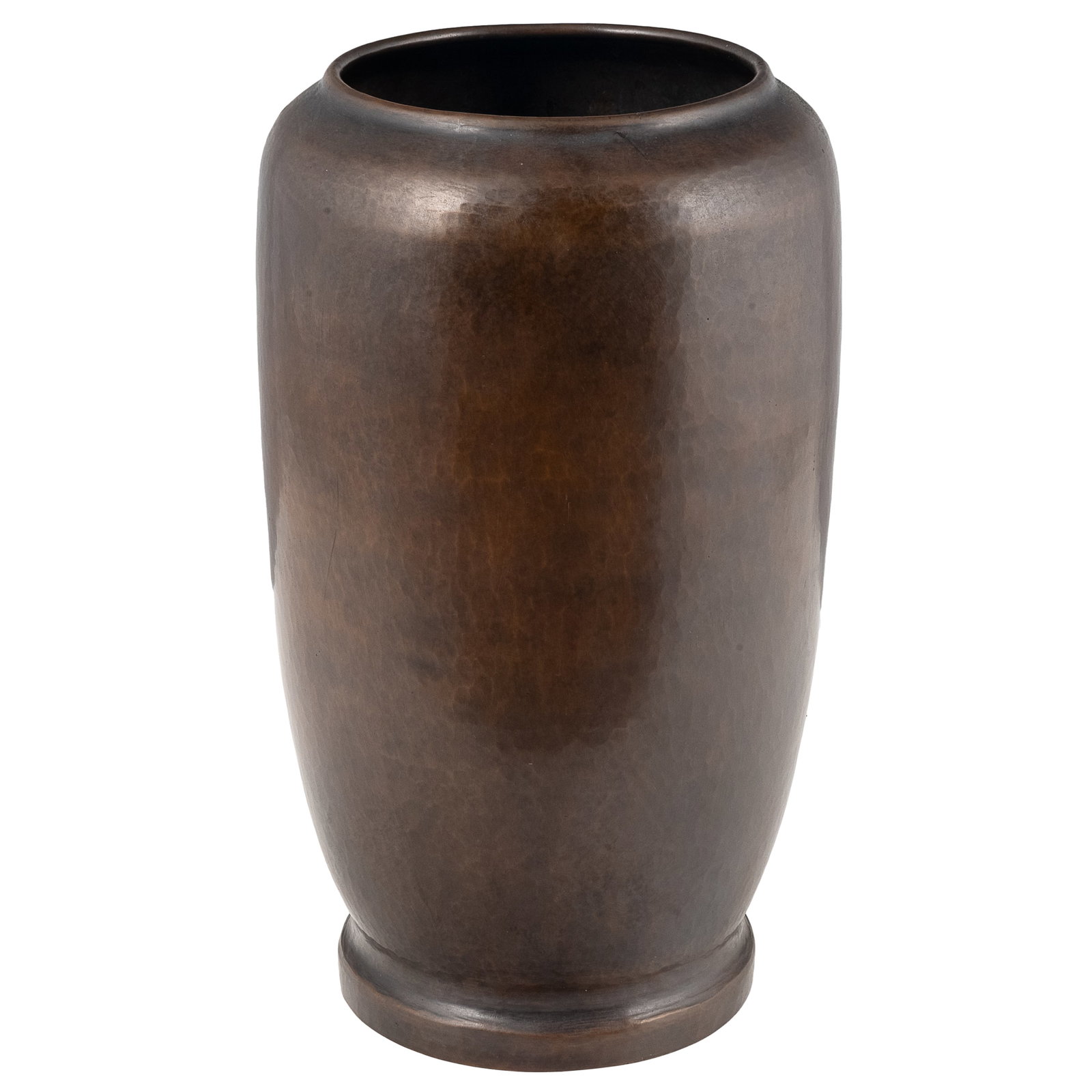 Dirk Van Erp Hammered Copper Vase: Dirk Van Erp Hammered Copper Vase Dirk van Erp (1860 - 1933) large hammered copper footed vase with a rolled rim. Impressed open-box windmill mark over a faint impressed double stamp, 'San Francisco