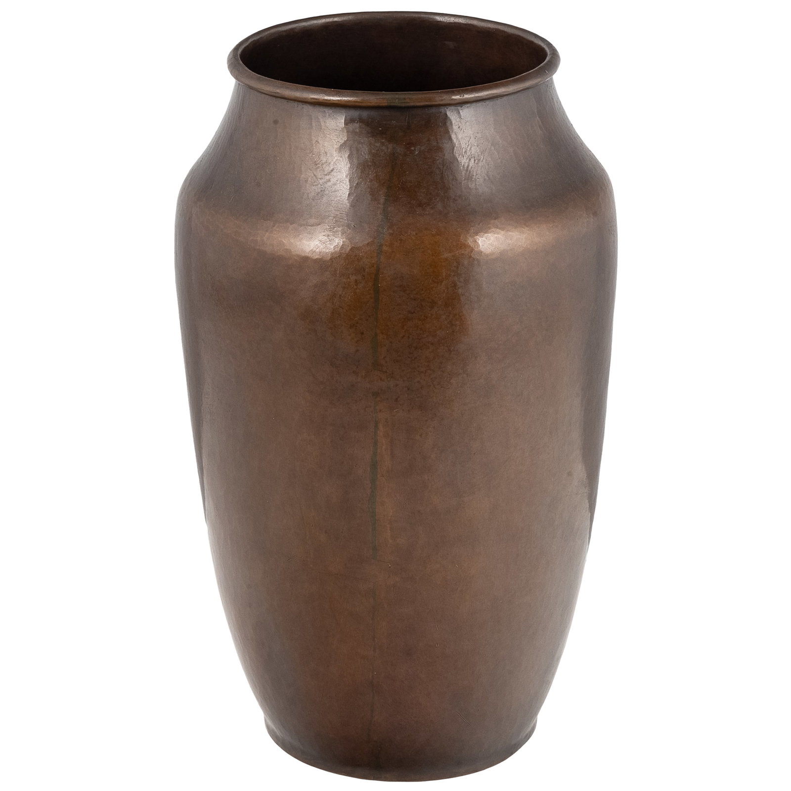 Dirk Van Erp Hammered Copper Vase: Dirk Van Erp Hammered Copper Vase Dirk van Erp (1860 - 1933) hammered copper vase with rolled rim on a raised foot. Impressed open-box windmill mark to base of interior 'Dirk Van Erp.' USA c. 1913 -