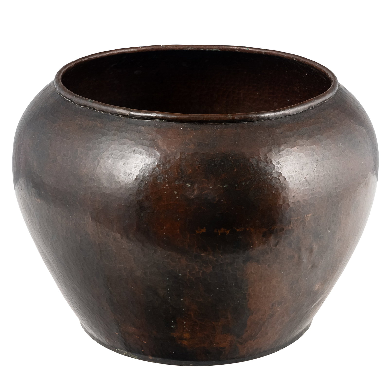 Dirk Van Erp Hammered Copper Jardiniere: Dirk Van Erp Hammered Copper Jardiniere Dirk van Erp (1860 - 1933) hammered copper jardiniere with outward rolled rim on a raised foot. Impressed closed-box windmill mark 'Dirk Van Erp' with a ghost o