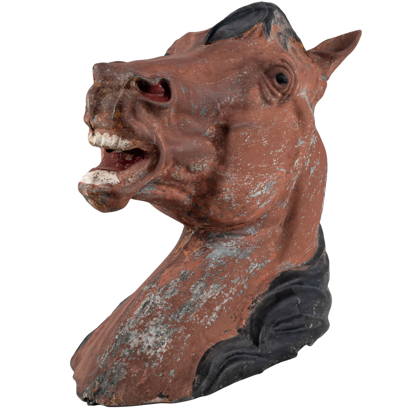 French Hand-Painted Zinc Horse Head Trade Sign: French Hand-Painted Zinc Horse Head Trade Sign French hand-painted zinc horse head trade sign, late 19th century. 15in. x 7in x 7in (38cm. x 17 3/4cm x 17 3/4cm) Condition: Visible age-related wear. C