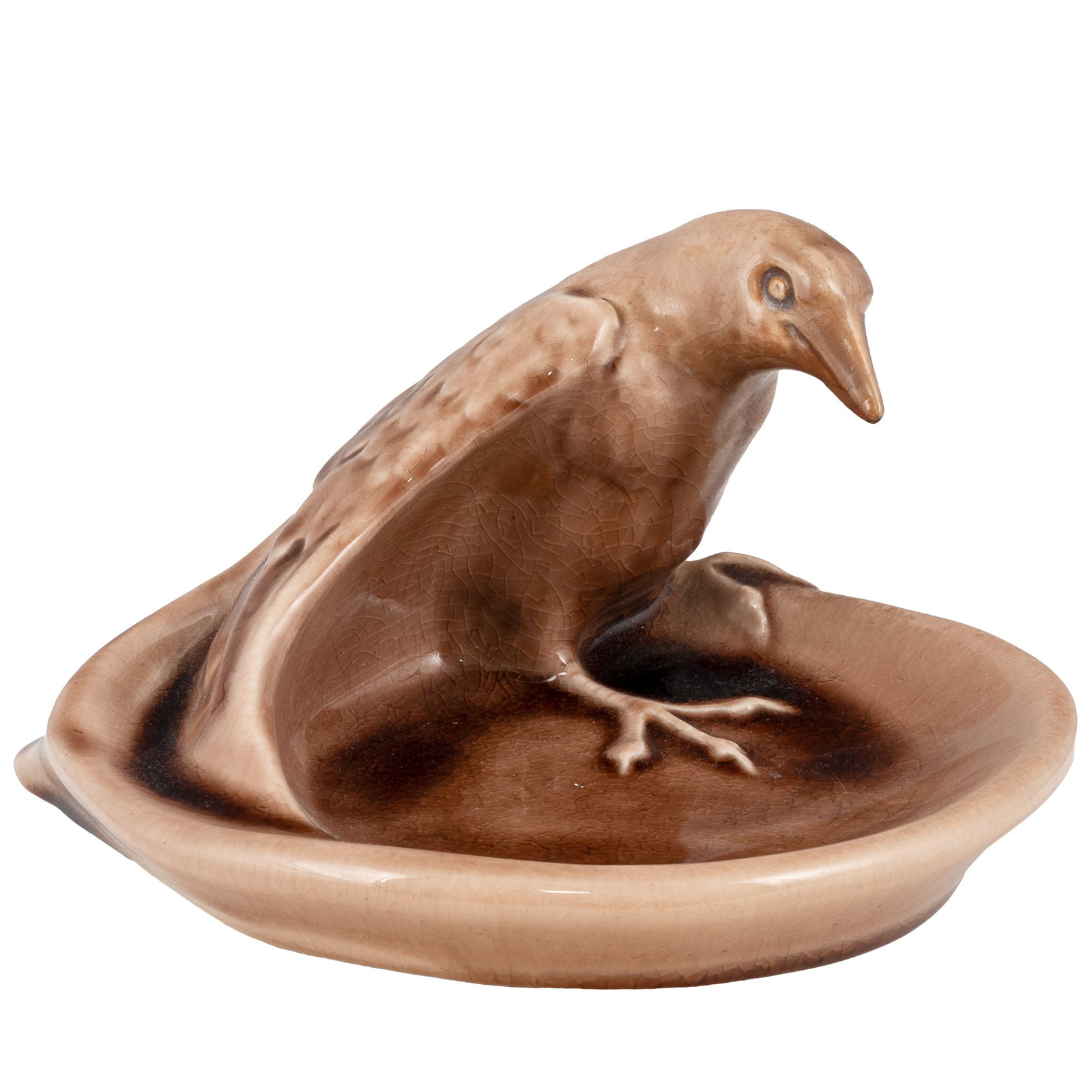 Rookwood Rook Trinket Dish, 1962: Rookwood Rook Trinket Dish, 1962 Rookwood Rook trinket dish, with a tan colored high gloss glaze. Impressed factory mark, date mark XLVII, and style 1139. 4 1/4in. x 7in x 7 1/2in (11cm. x 18cm x 19cm
