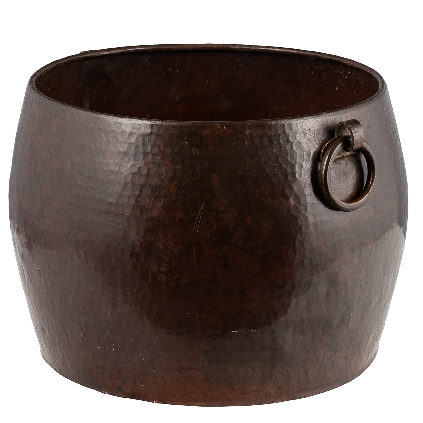 Large Hammered Copper Rounded Basin with Ring Handles - 2