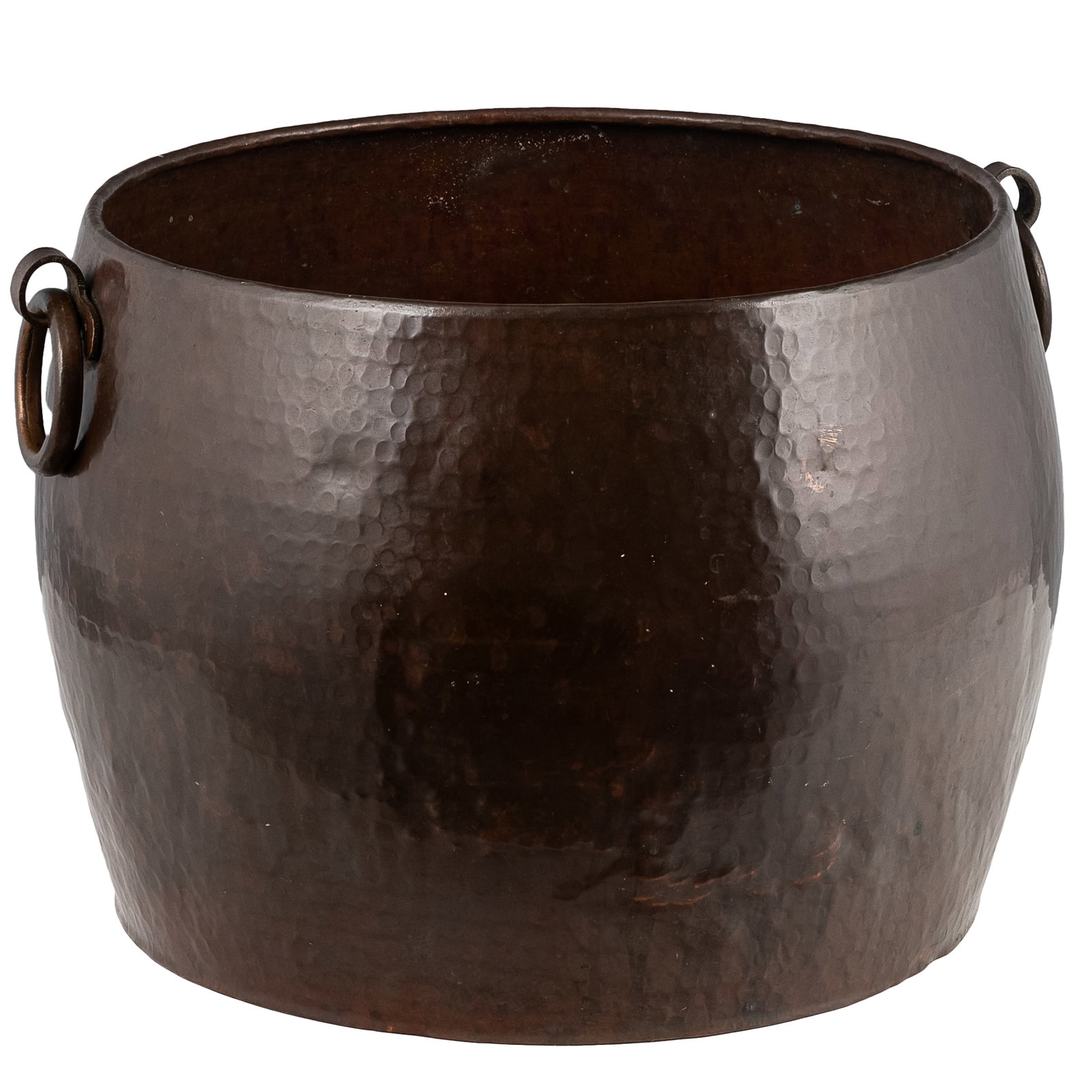 Large Hammered Copper Rounded Basin with Ring Handles - 3