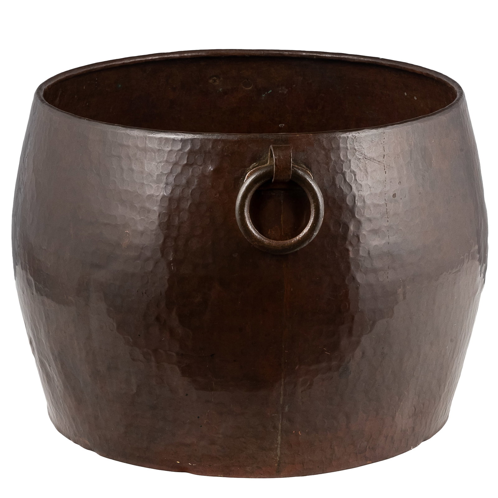 Large Hammered Copper Rounded Basin with Ring Handles - 4