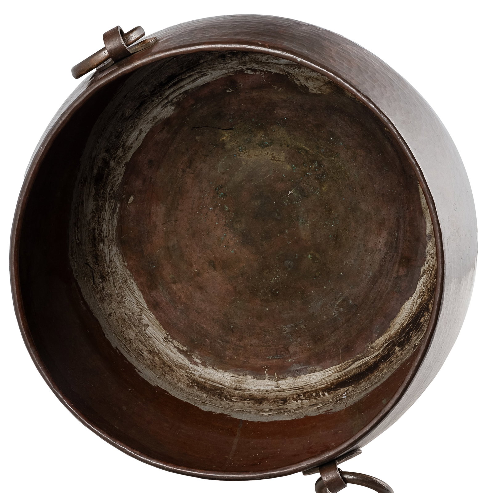 Large Hammered Copper Rounded Basin with Ring Handles - 5