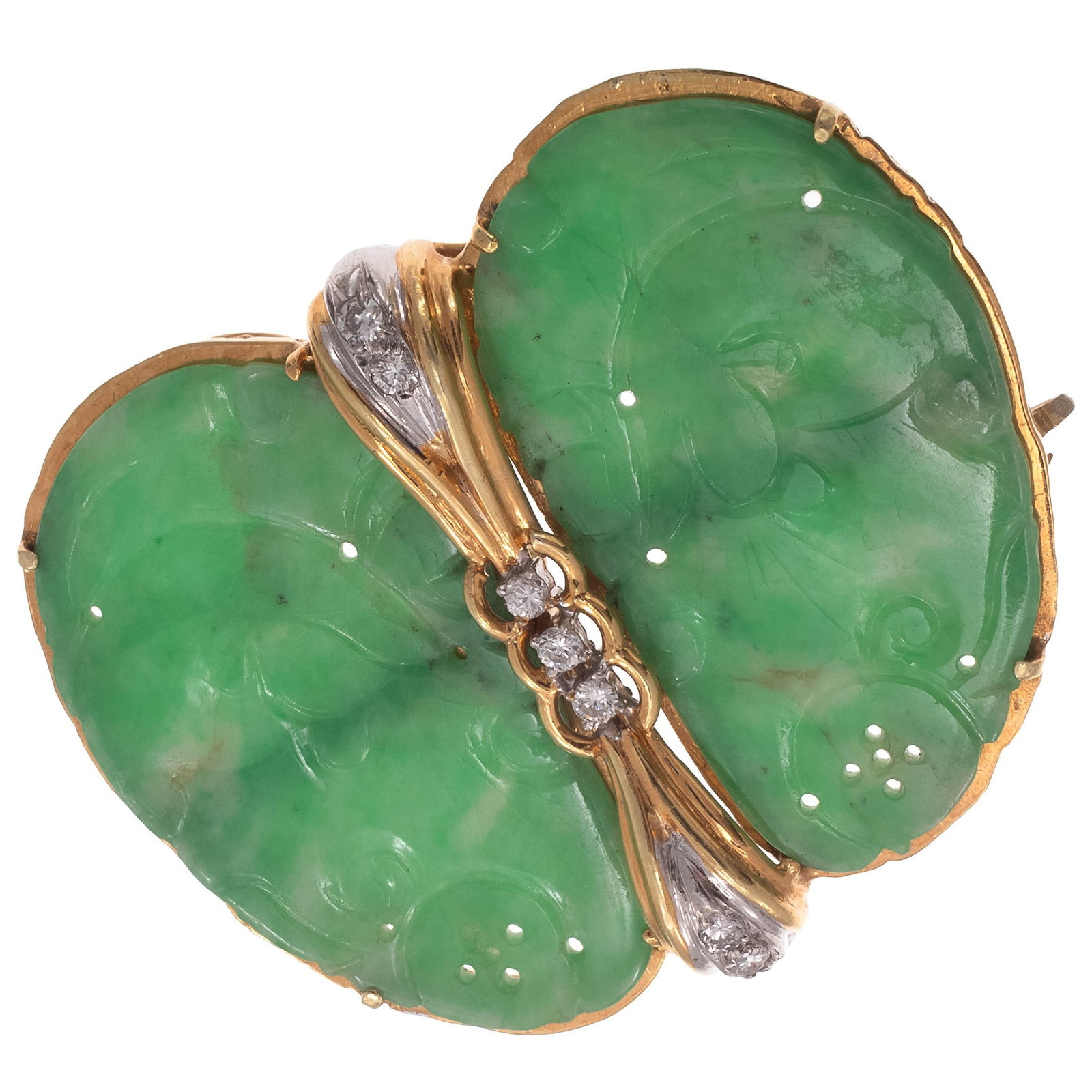 Jade, Diamond, 14k Yellow Gold Butterfly Pin (1 of 4)