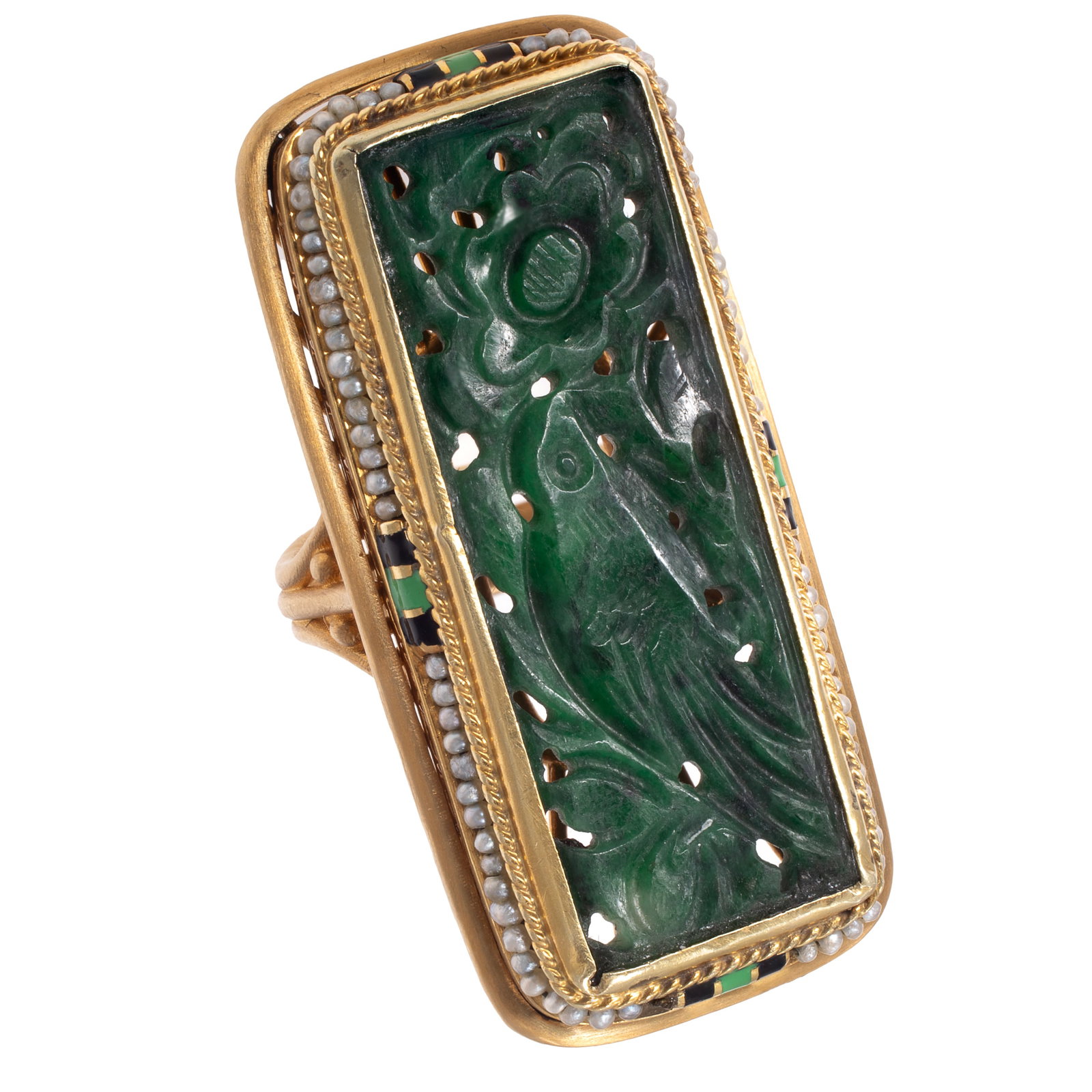 Jade, Seed Pearl, 14k Yellow Gold Ring (1 of 5)