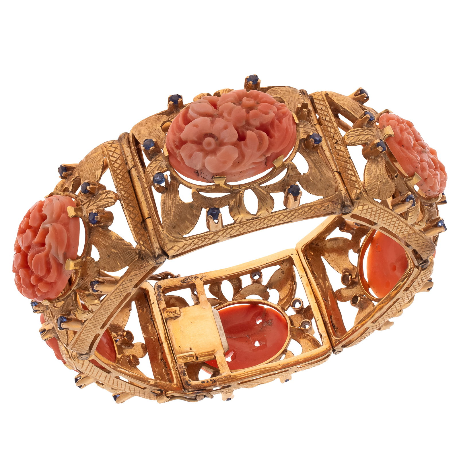 Coral, Sapphire, 18k Yellow Gold Bracelet (1 of 4)