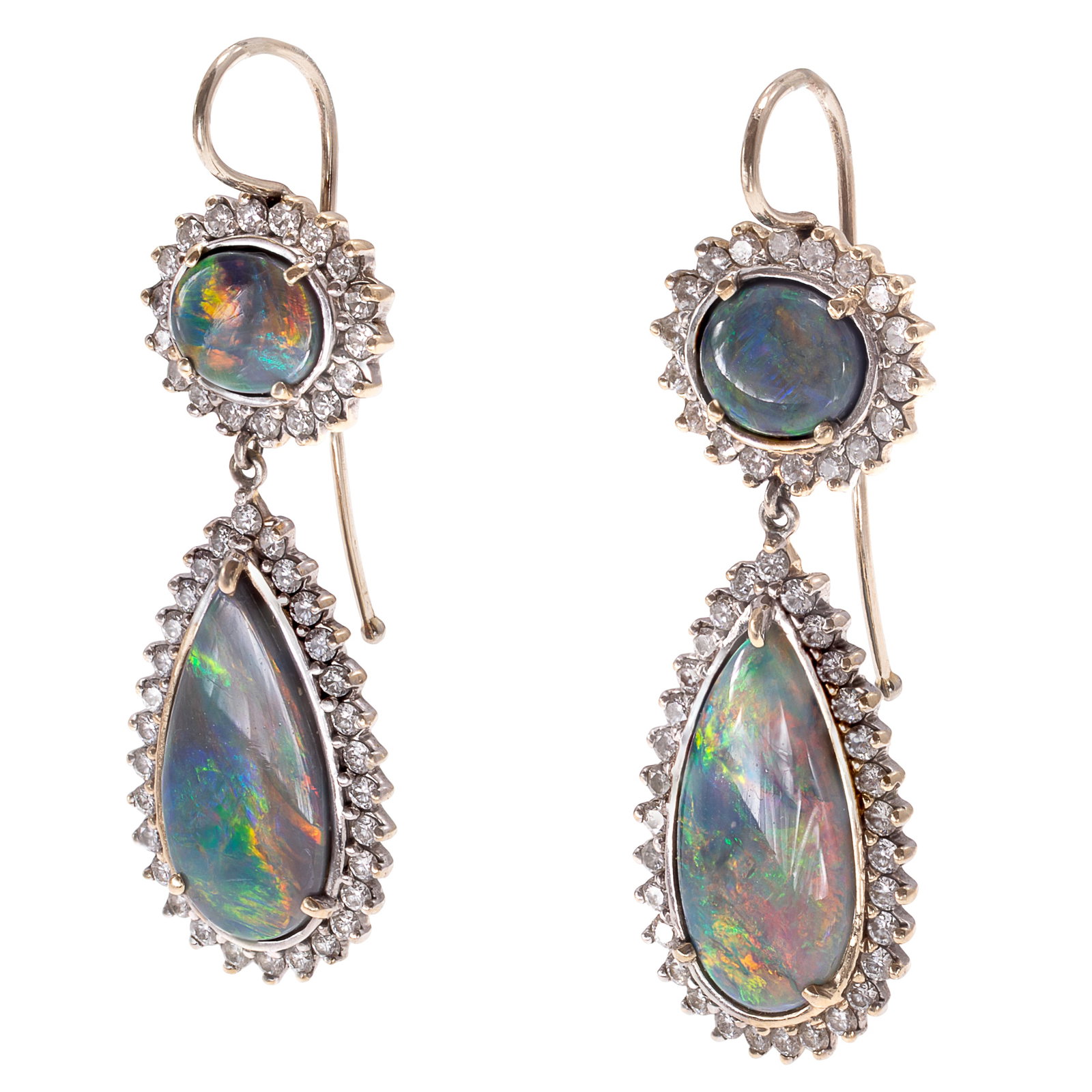 Pair of Opal, Diamond, 18k, 14k White Gold Earrings (1 of 4)
