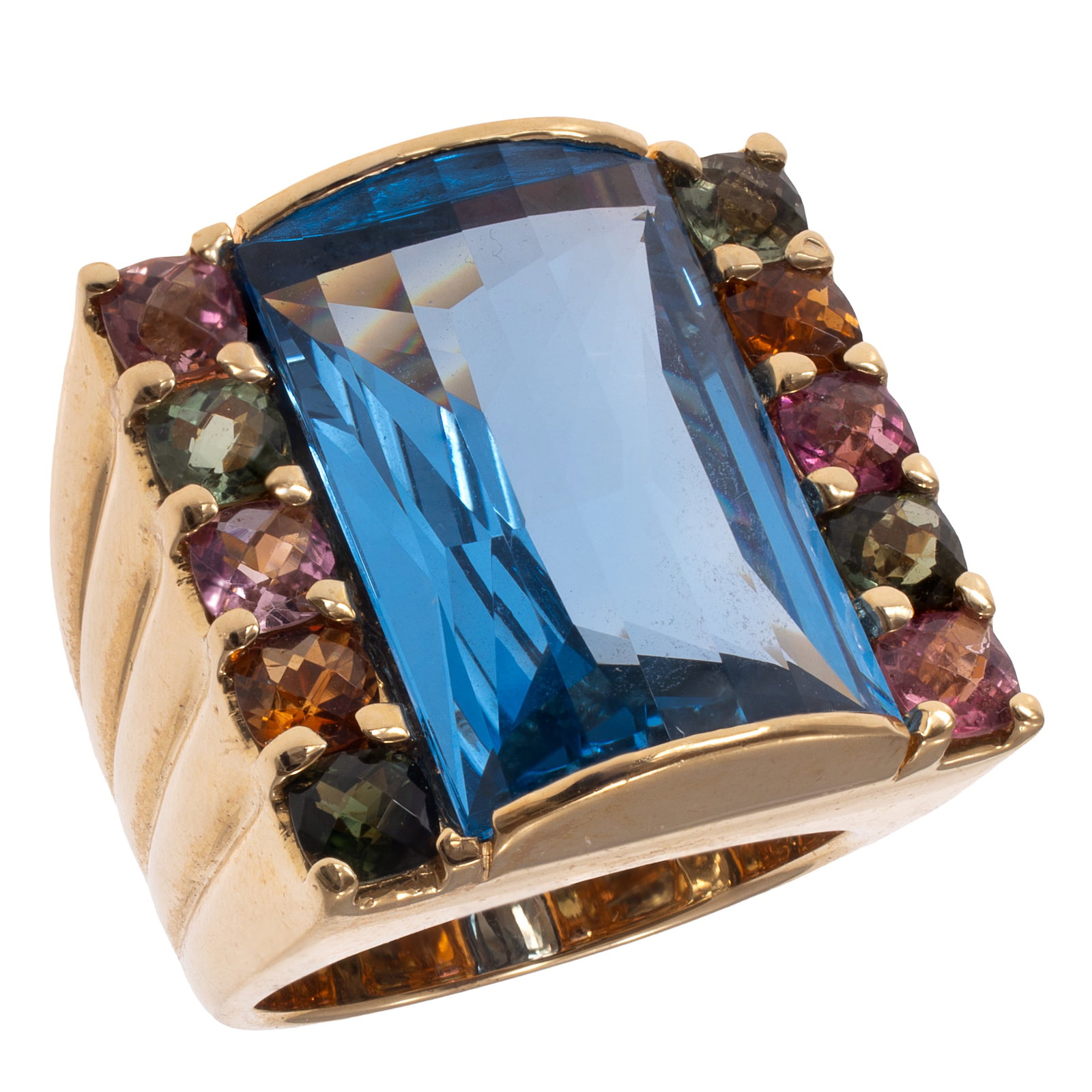 Blue Topaz, Tourmaline, 18k Yellow Gold Ring (1 of 5)