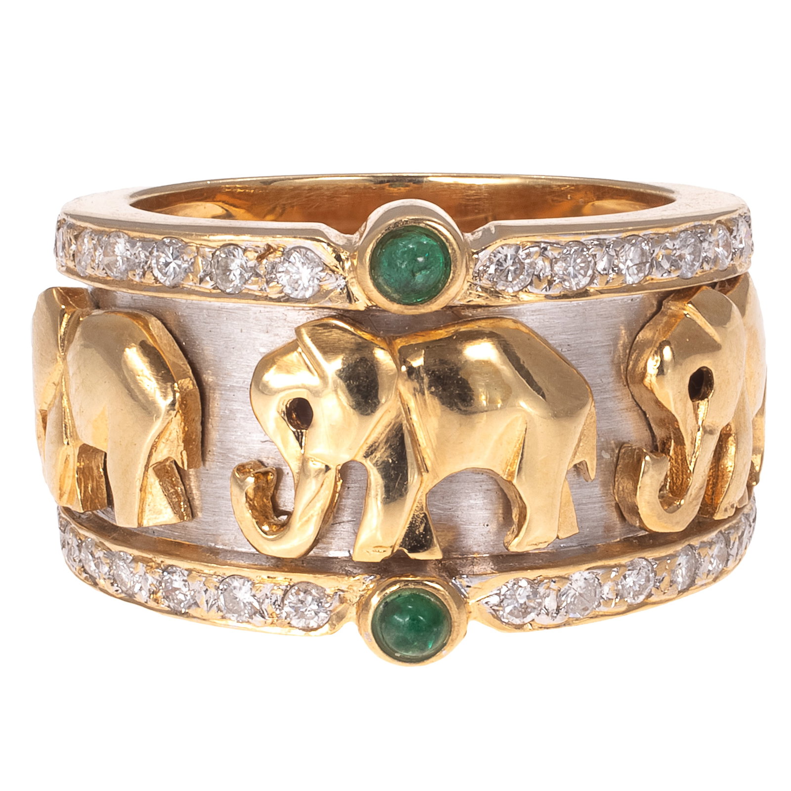 Diamond, Emerald, 18k Elephant Ring - 2