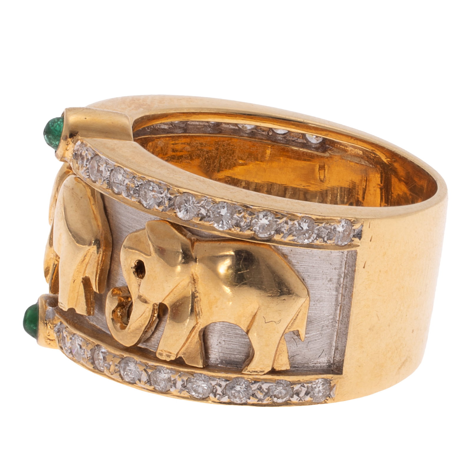 Diamond, Emerald, 18k Elephant Ring - 4