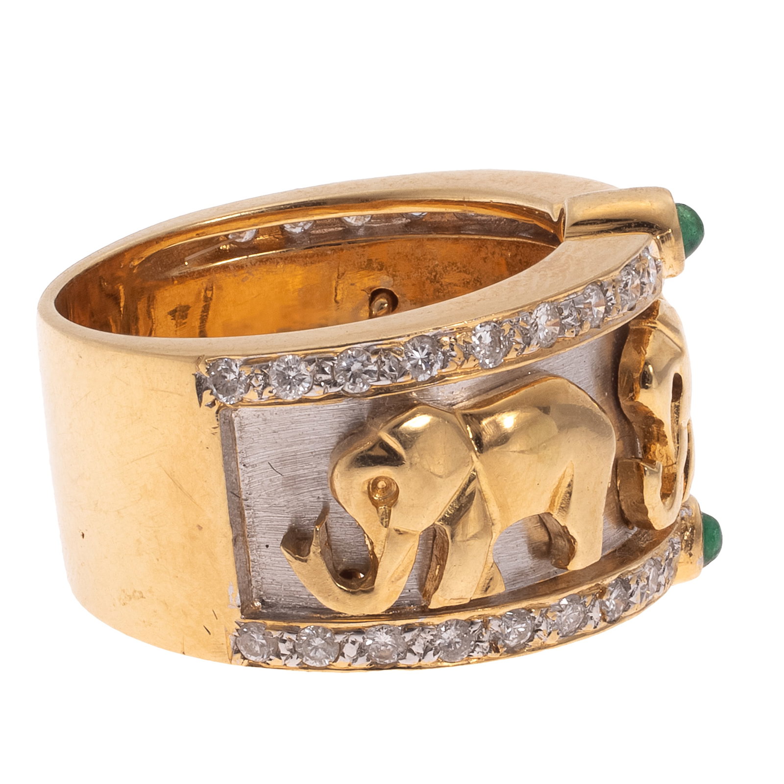 Diamond, Emerald, 18k Elephant Ring - 5