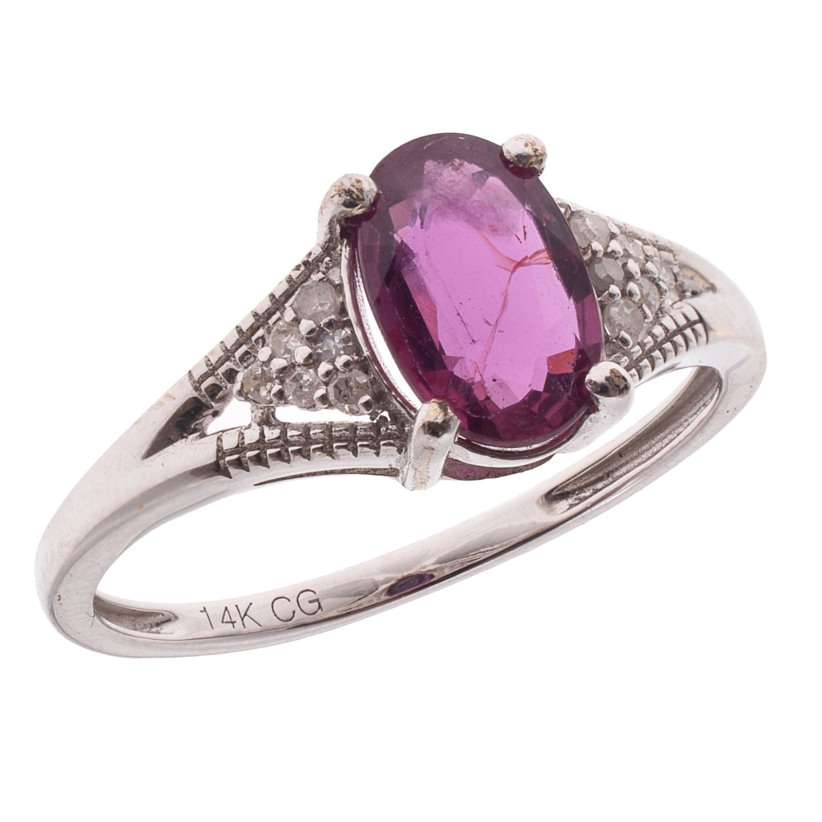 No Heat Ruby, Diamond, 14k White Gold Ring (1 of 6)
