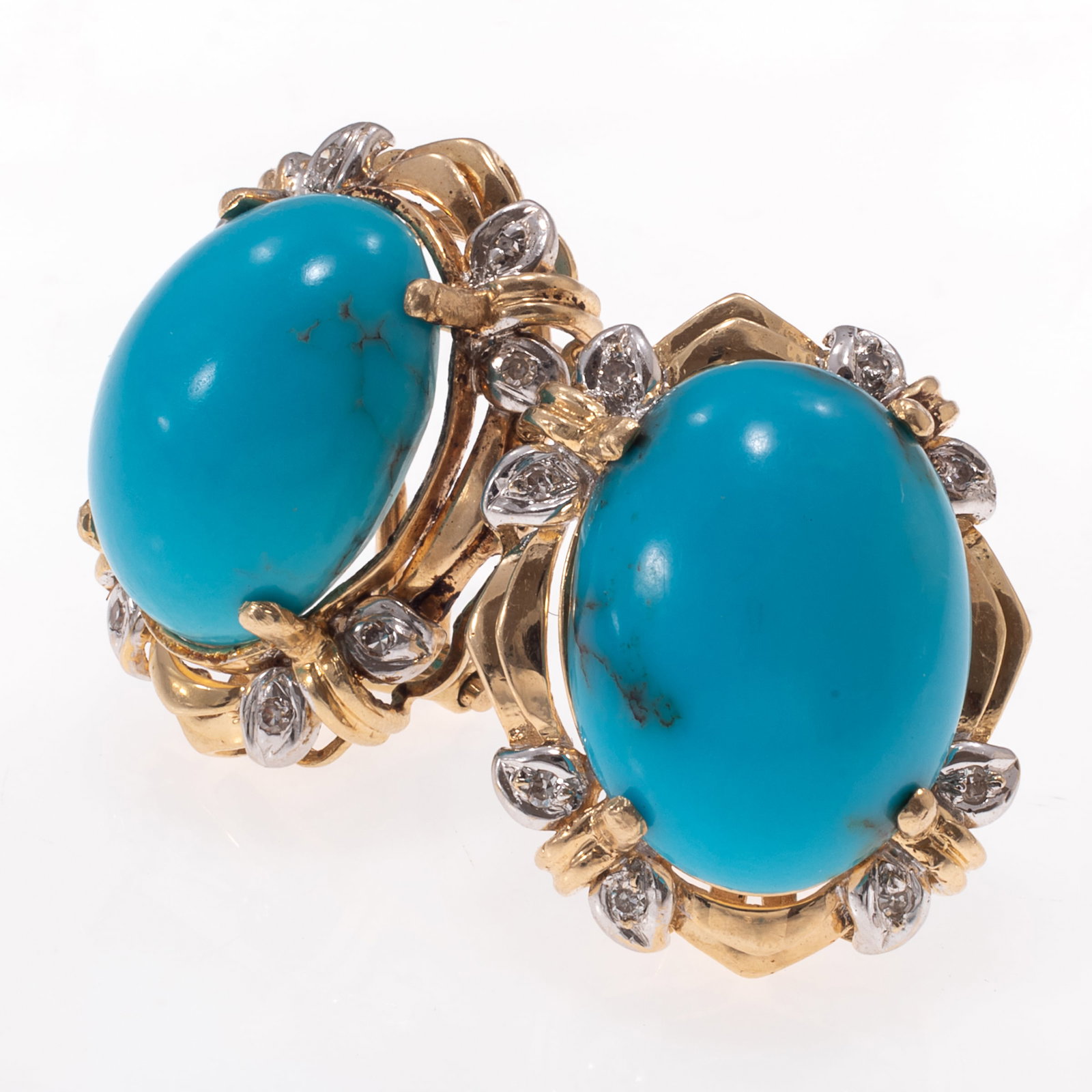 Pair of Turquoise, Diamond, 14k Yellow Gold Earrings (1 of 5)