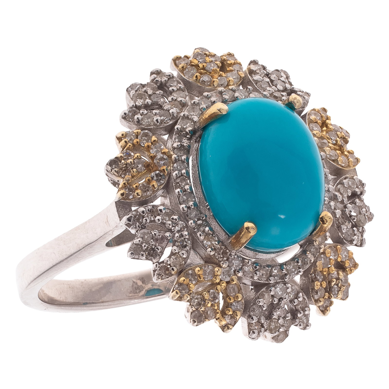 Turquoise, Diamond, Sterling Silver Ring