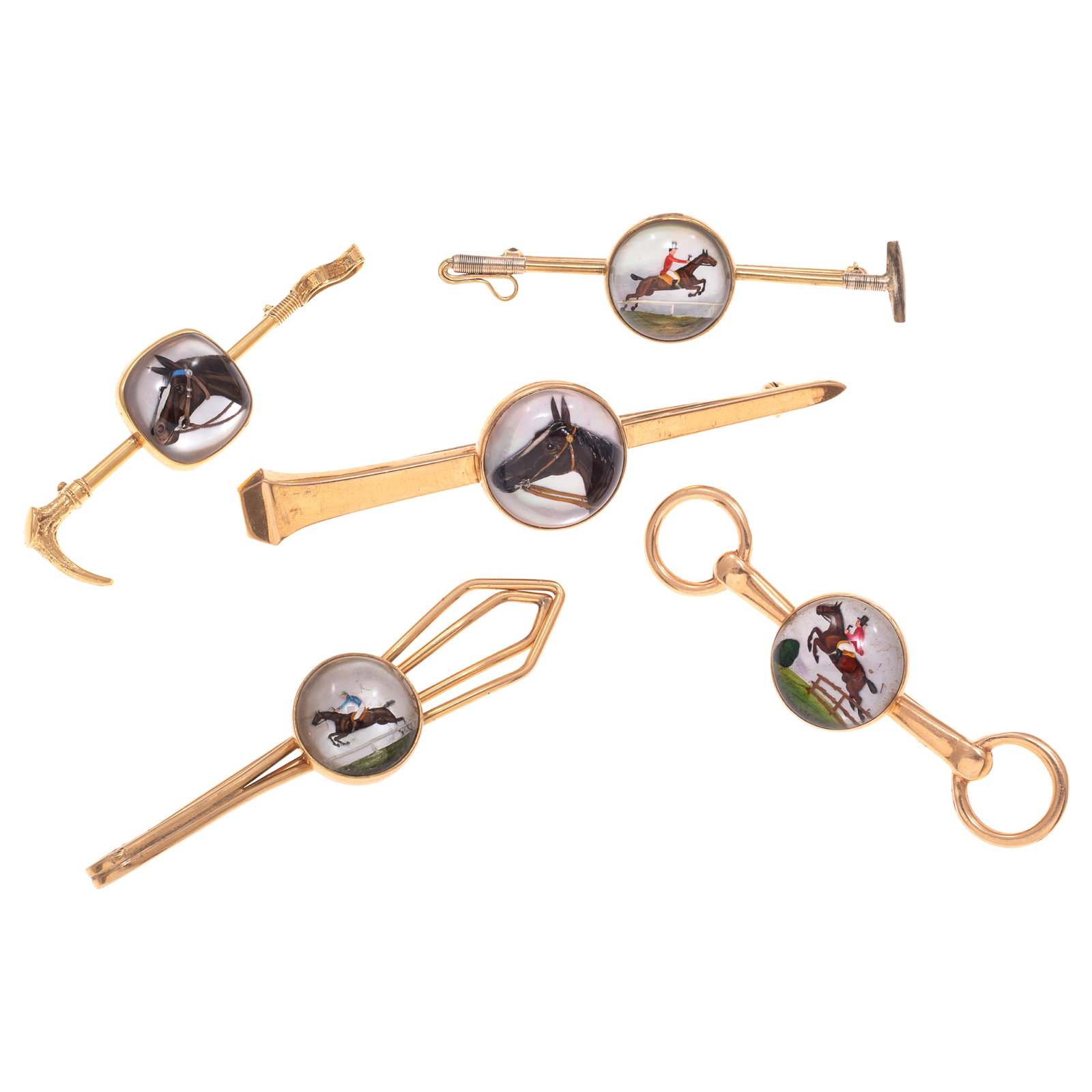 Collection of Reverse Crystal, Gold, Equestrian-Themed Bar Pins (1 of 4)