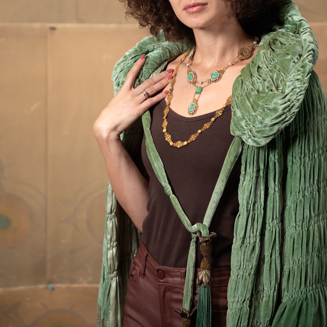 Fortuny Velvet Opera Cape: Fortuny Velvet Opera Cape Probably 1910–1930) The cape, Designed by Spanish-born Venetian artist and designer Mariano Fortuny y Madrazo,. of stencil printed silk velvet, .The silhouette featuring a