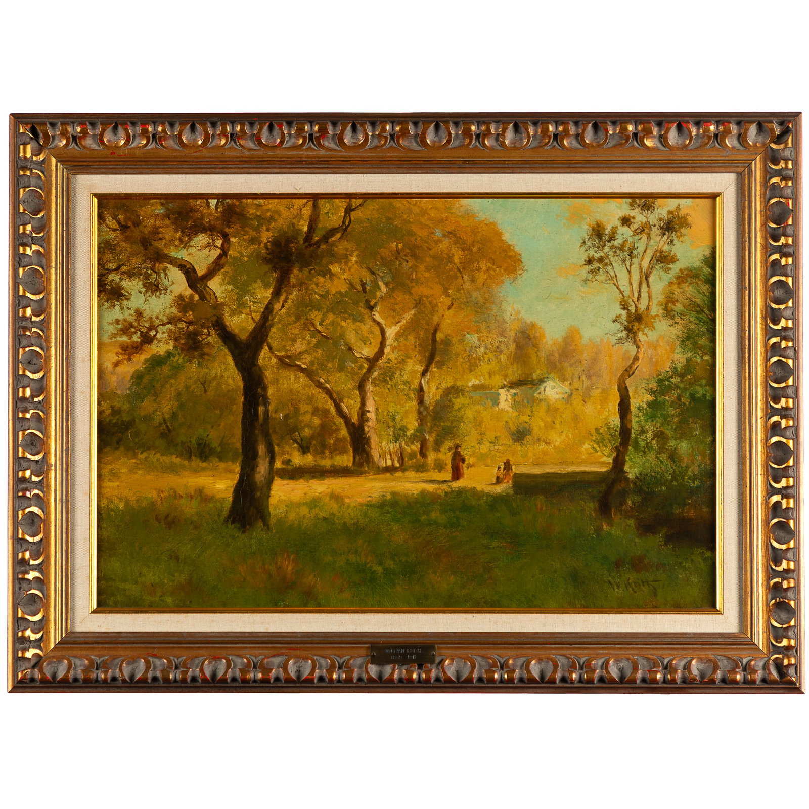 William Keith (Scottish/American, 1838-1911).: William Keith (Scottish/American, 1838-1911). Autumn Glow Among the Trees. Oil on canvas, signed 'W. Keith' (lower right), framed. 15 x 24in. (38 x 61cm) 23 x 30in. (58.5 x 76cm/frame). William Keith