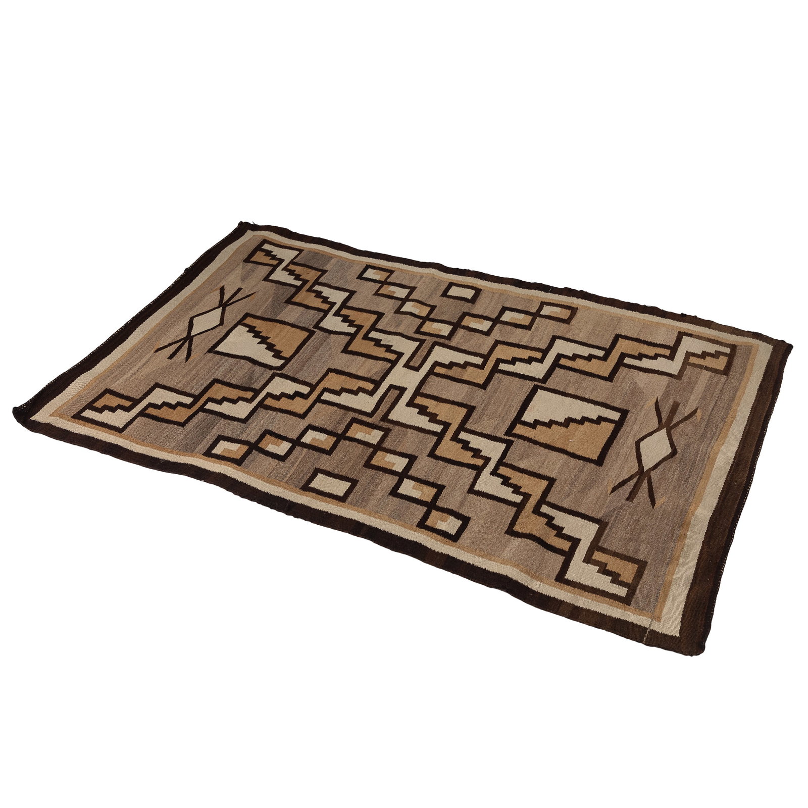 Navajo Two Grey Hills Rug: Navajo Two Grey Hills Rug Woven with a pattern of crossing stair steps. 57in. x 36in (144cm x 91cm)