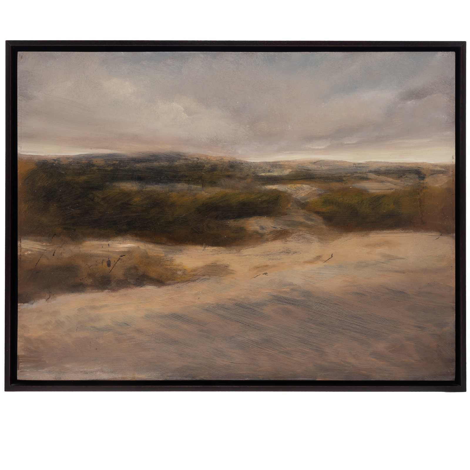Kevin Kearns (American, Contemporary).: Kevin Kearns (American, Contemporary). Untitled (Sand Dunes), 2002. Oil on masonite, signed and dated 'Kearns 02' verso, framed. 18 x 24in. (45.7 x 61cm). 20 x 26in. (50.8 x 66cm). Condition: good,