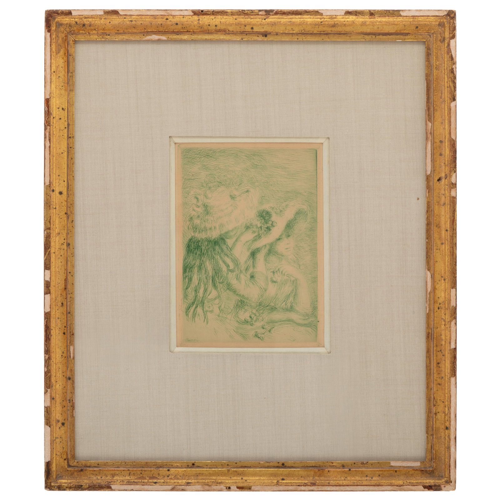 Pierre-Auguste Renoir (French, 1841-1919).: Pierre-Auguste Renoir (French, 1841-1919). Le chapeau epingle, 1894. Etching in green on china paper, signed in the plate, second state (of 2), probably from 'La Vie artistique', third series, Paris,