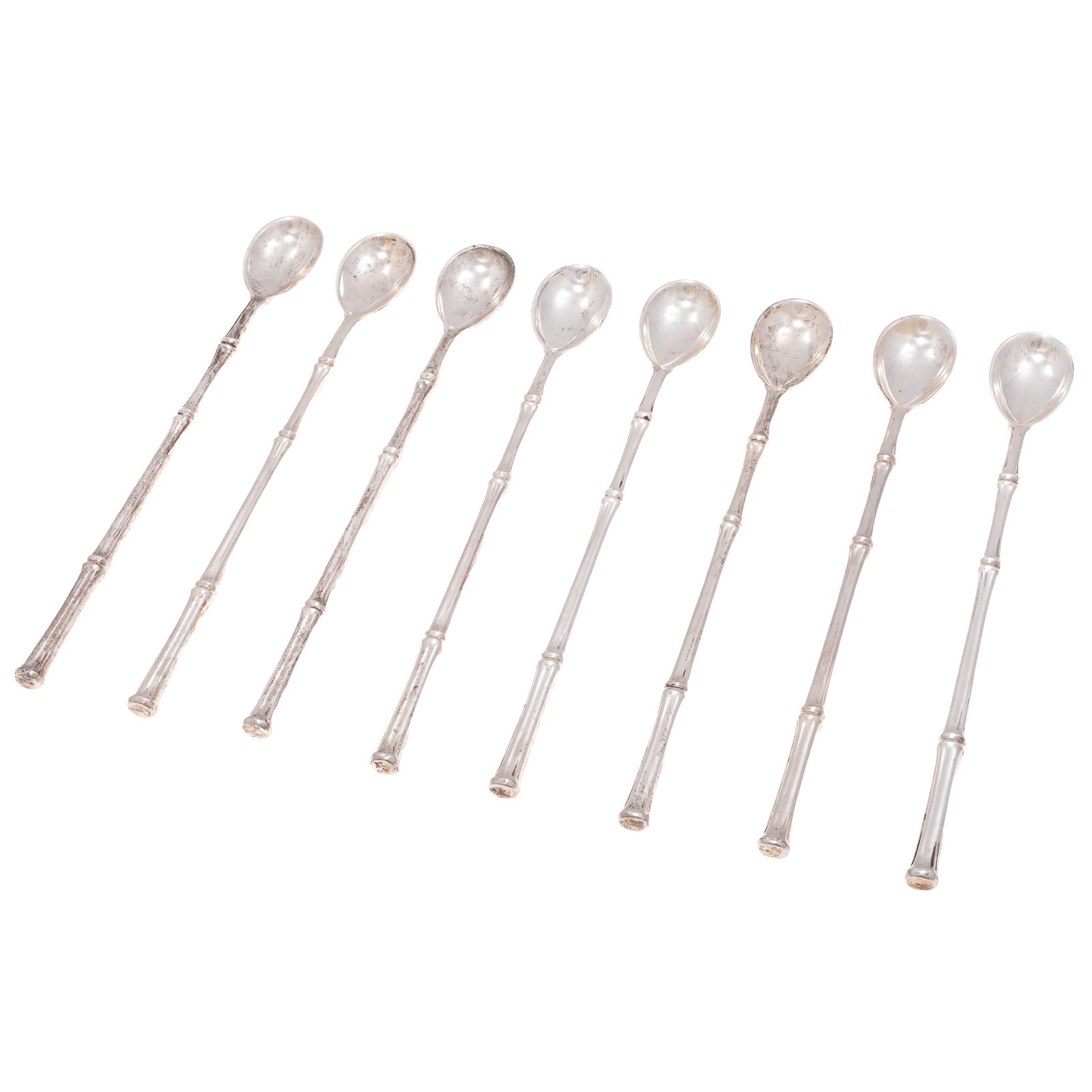 Tiffany Sterling Iced Tea Spoons: Tiffany Sterling Iced Tea Spoons Bamboo pattern. Eight spoons, marked Tiffany & Co. Sterling 8in. 373 grams.