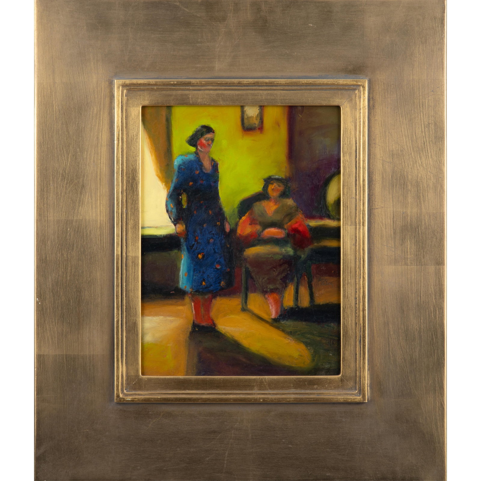Lois Silver (American, b. 1950): Lois Silver (American, b. 1950) New Dress, 2002 Oil on board, artist's name, title and date on gallery label on frame verso 11 1/2in x 8 1/2in. (29 x 22cm) Framed: 20 1/2 x 17 1/2in. (52 x 45cm)
