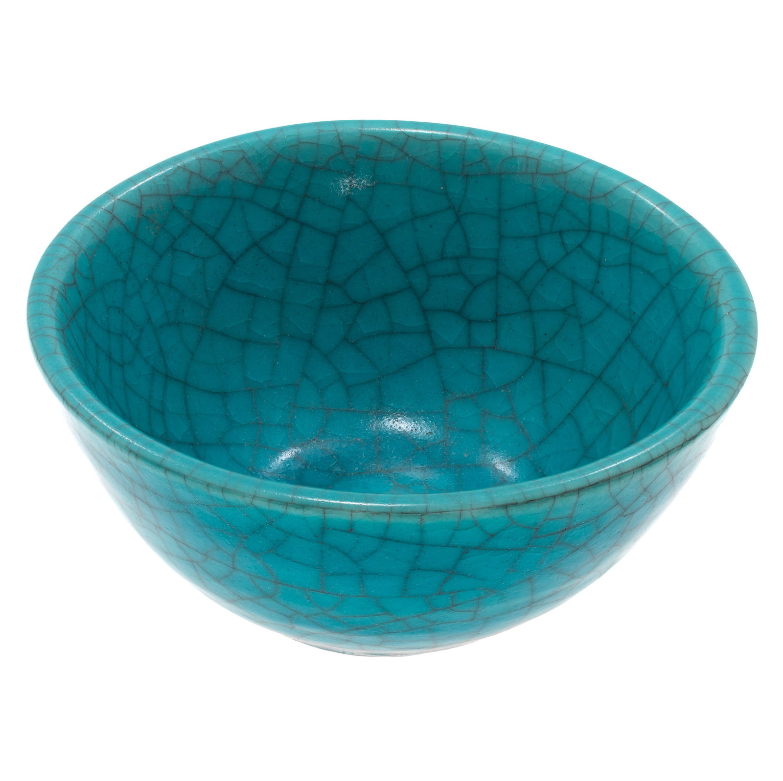 Glen Lukens Stoneware Bowl: Glen Lukens Stoneware Bowl The bowl with turquoise crackle glaze flowing above a turned foot. 3 1/2in (8cm) h. 6 1/2in (16cm) d Inscribed on base Glae Lukens Glen Lukens paved the way for