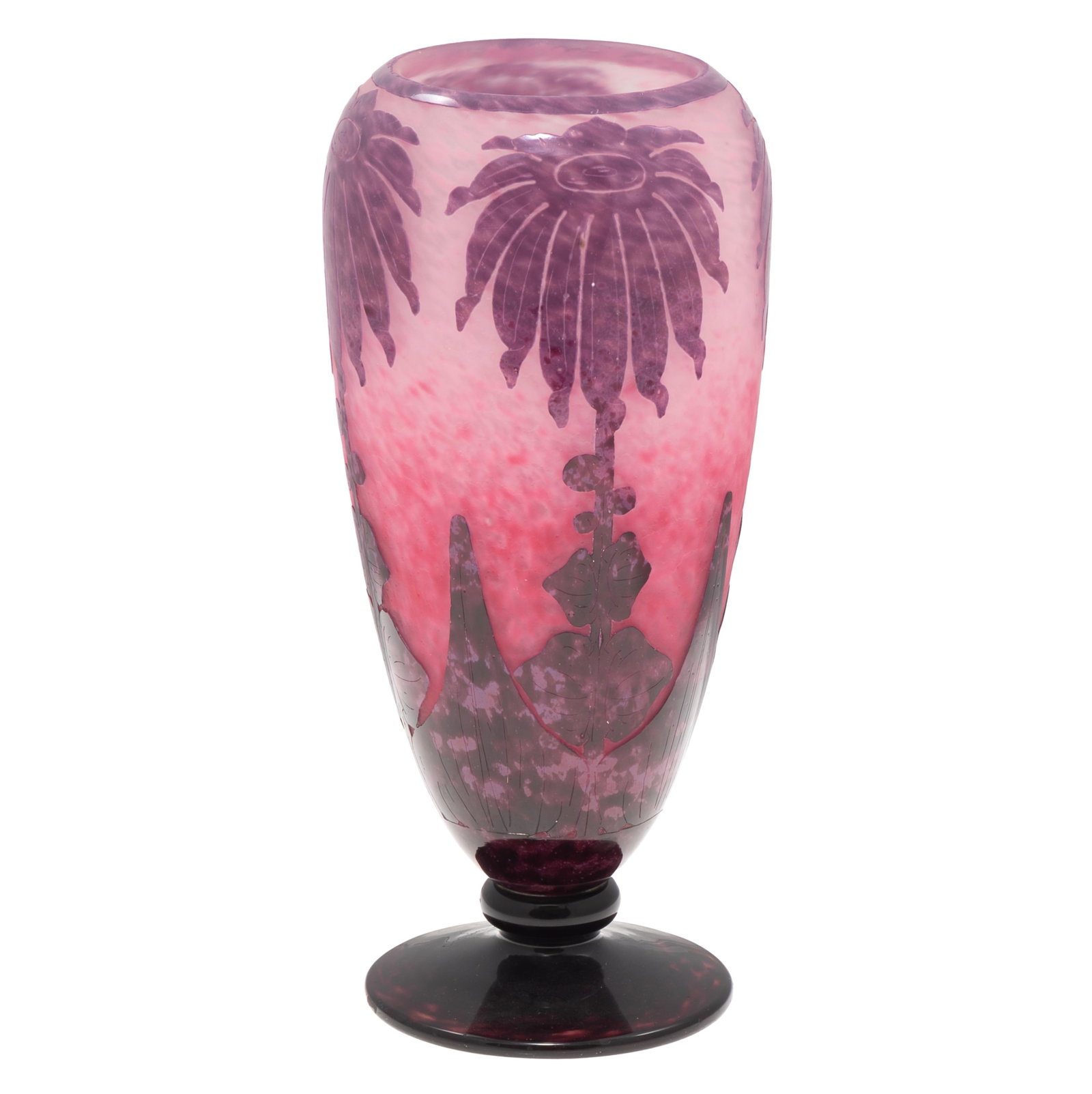 Le Verre Francais by Charles Schneider: Le Verre Francais by Charles Schneider The goblet form decorated with rose fading to purple flowers. 13 1/2in (34cm) h