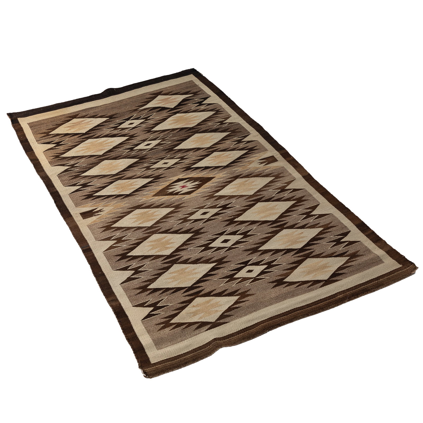 Navajo Crystal Rug: Navajo Crystal Rug Woven with a repeating diamond pattern and a central red diamond. 67in. x 38in (168cm. x 96cm)